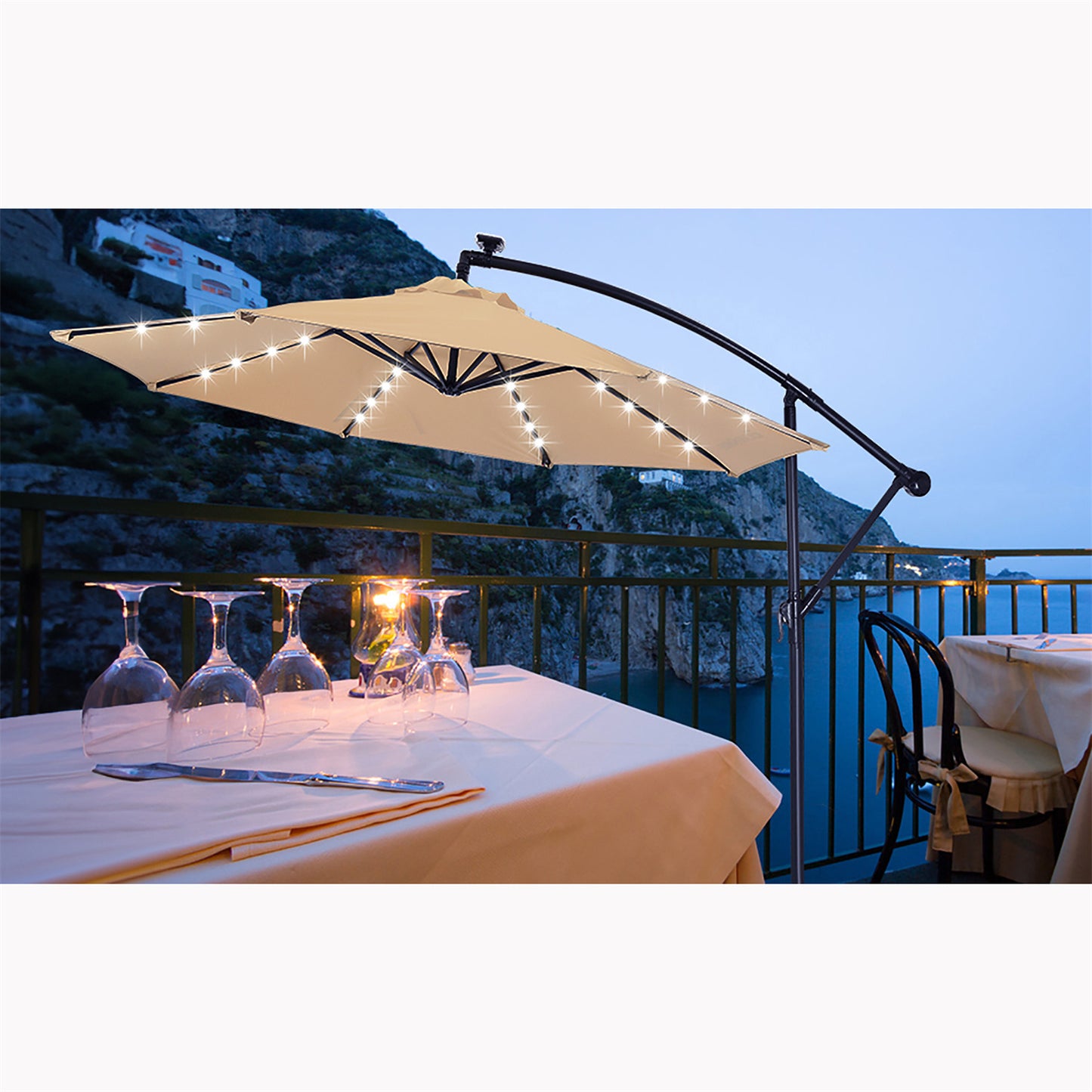 EchoSmile 10 ft. Fiberglass Cantilever Adjustable Canopy Tilt Solar Patio Umbrella