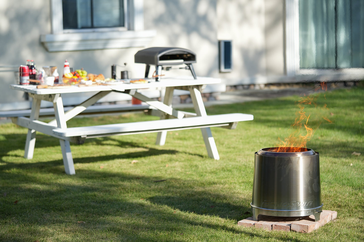 EchoSmile 5.9 in. Brushed Silver Stainless Steel Wood Outdoor Portable Tabletop Fire Pit