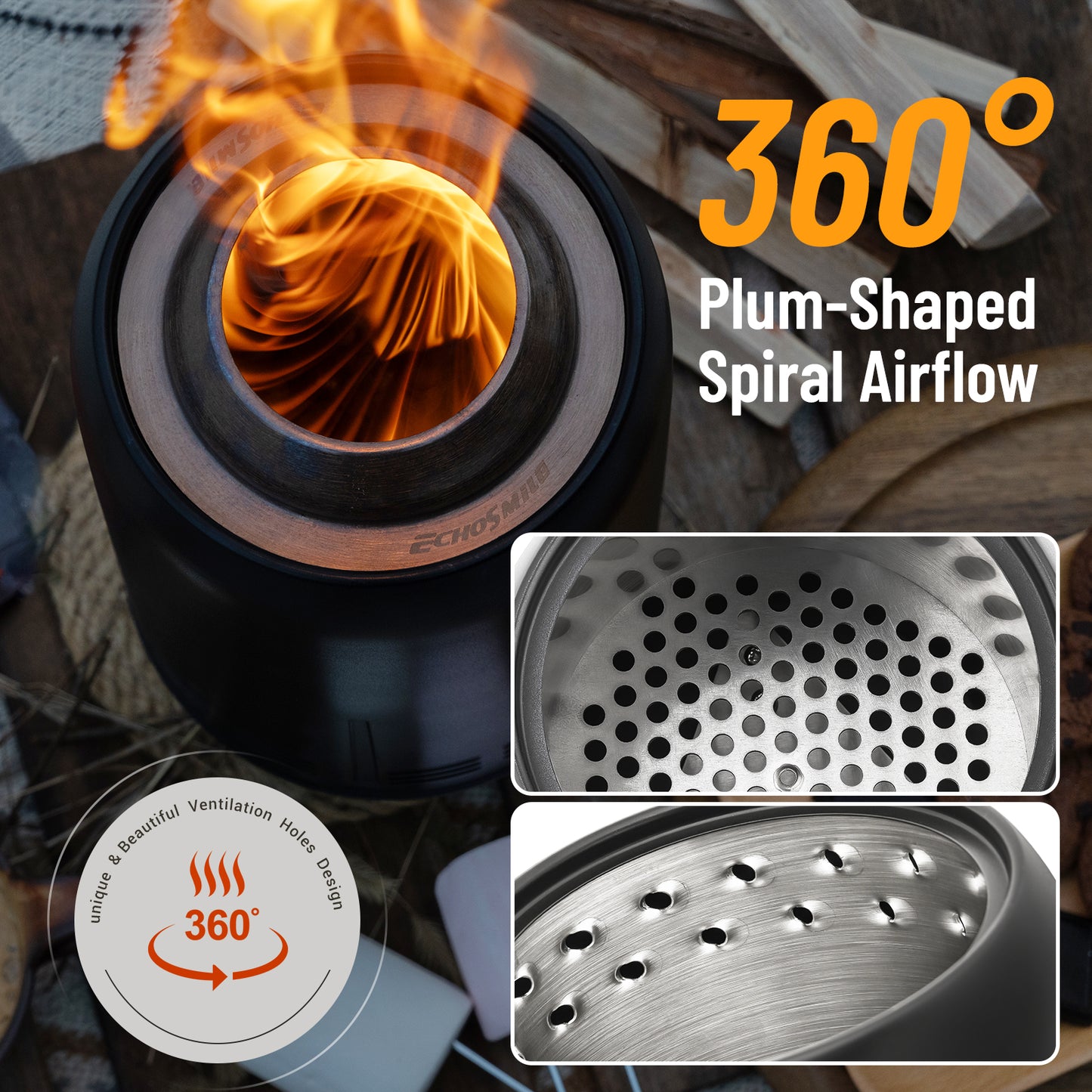EchoSmile 5.9 in. Stainless Steel Wood Outdoor Portable Tabletop Fire Pit