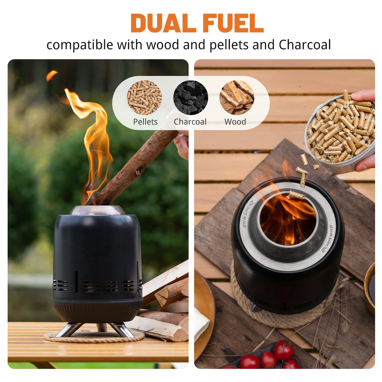 EchoSmile 5.9 in. Stainless Steel Wood Outdoor Portable Tabletop Fire Pit