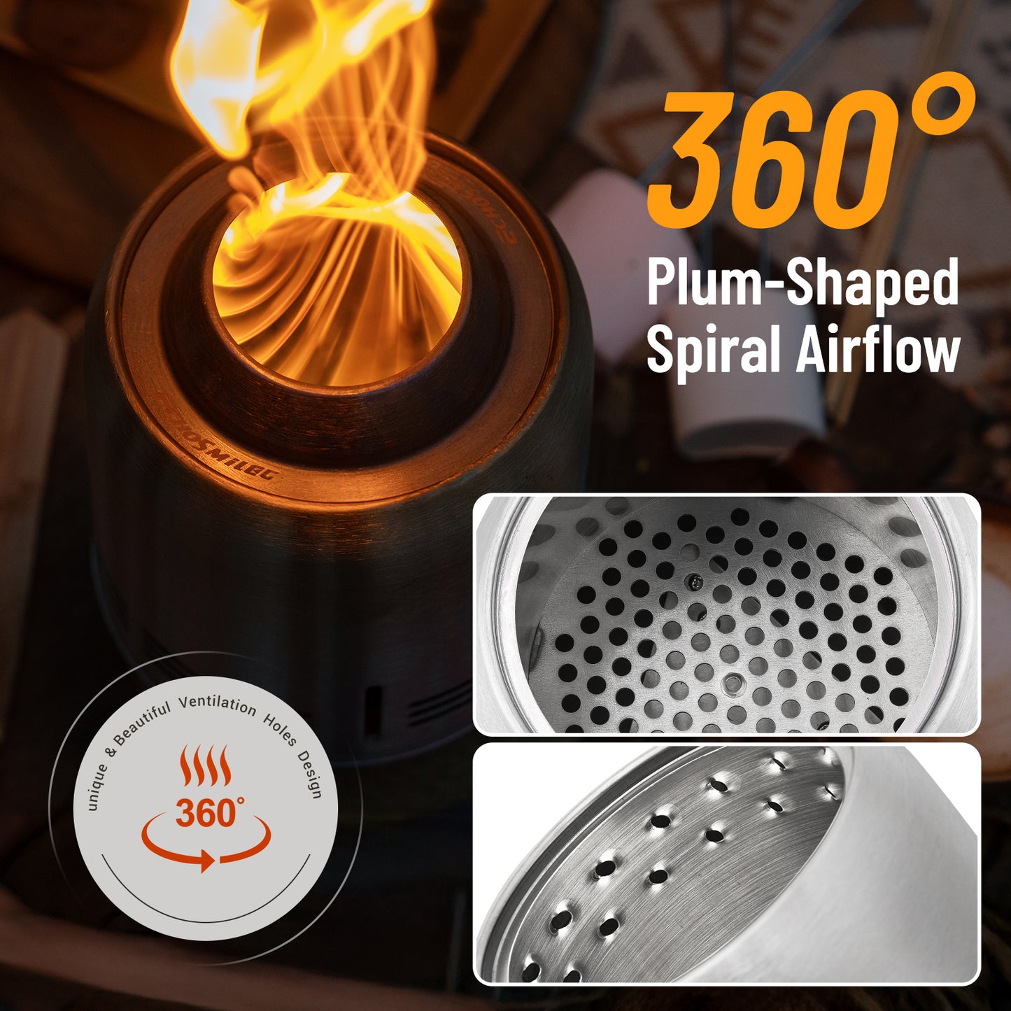 EchoSmile 5.9 in. Stainless Steel Wood Outdoor Portable Tabletop Fire Pit