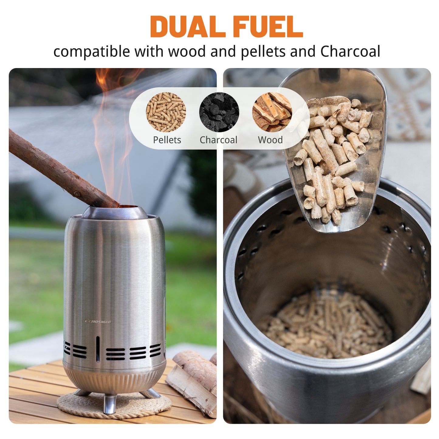 EchoSmile 5.9 in. Stainless Steel Wood Outdoor Portable Tabletop Fire Pit