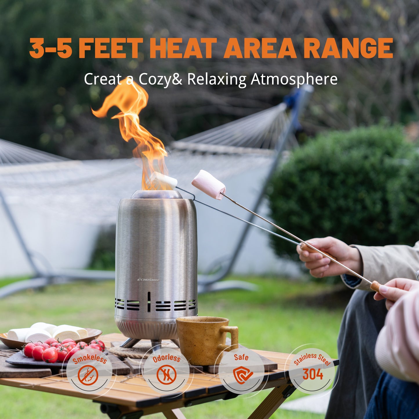 EchoSmile 5.9 in. Stainless Steel Wood Outdoor Portable Tabletop Fire Pit