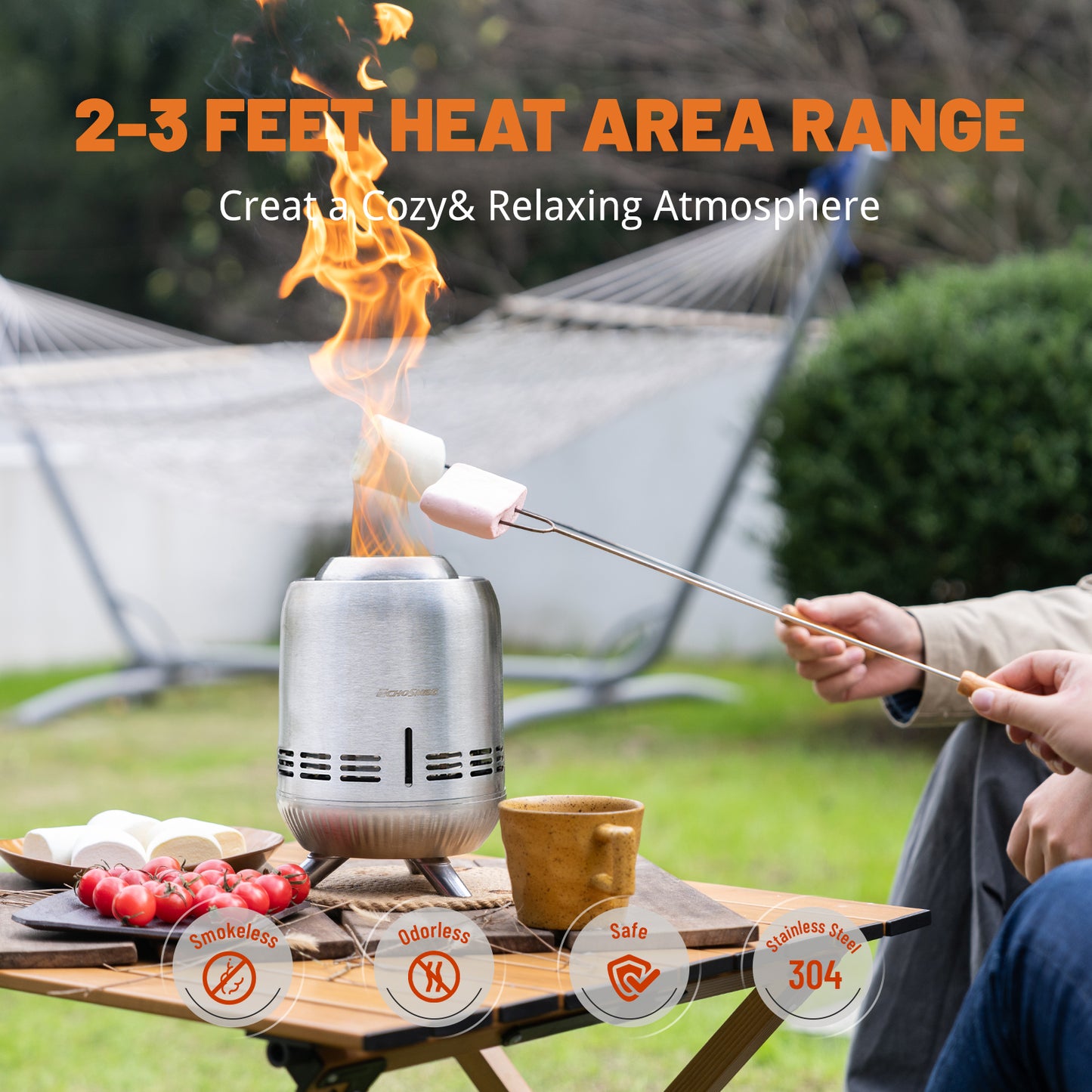 EchoSmile 5.9 in. Stainless Steel Wood Outdoor Portable Tabletop Fire Pit