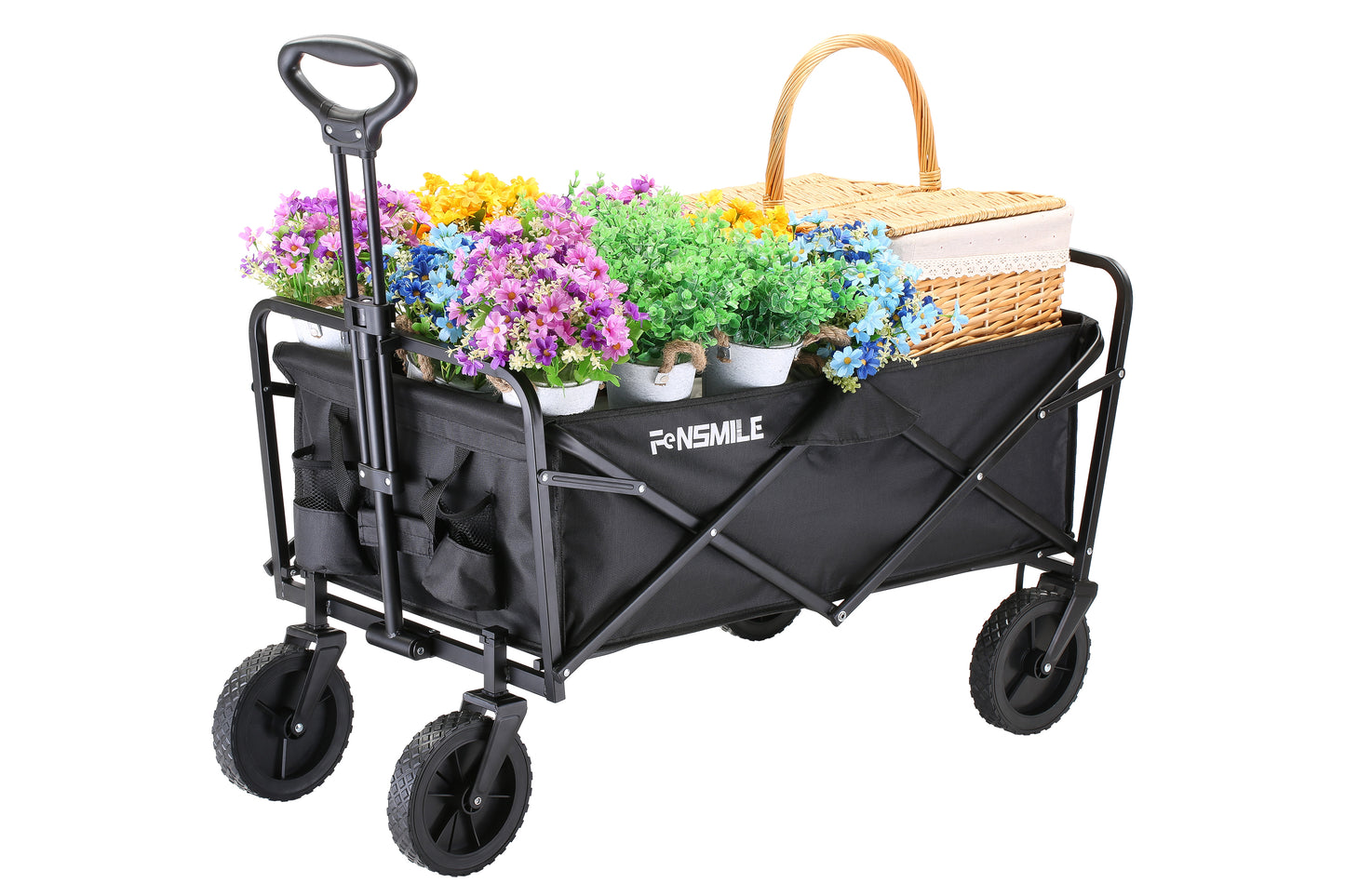 EchoSmile 4.06 cu. ft. Fabric Portable Garden Cart with Adjustable Rolling Wheels in Black