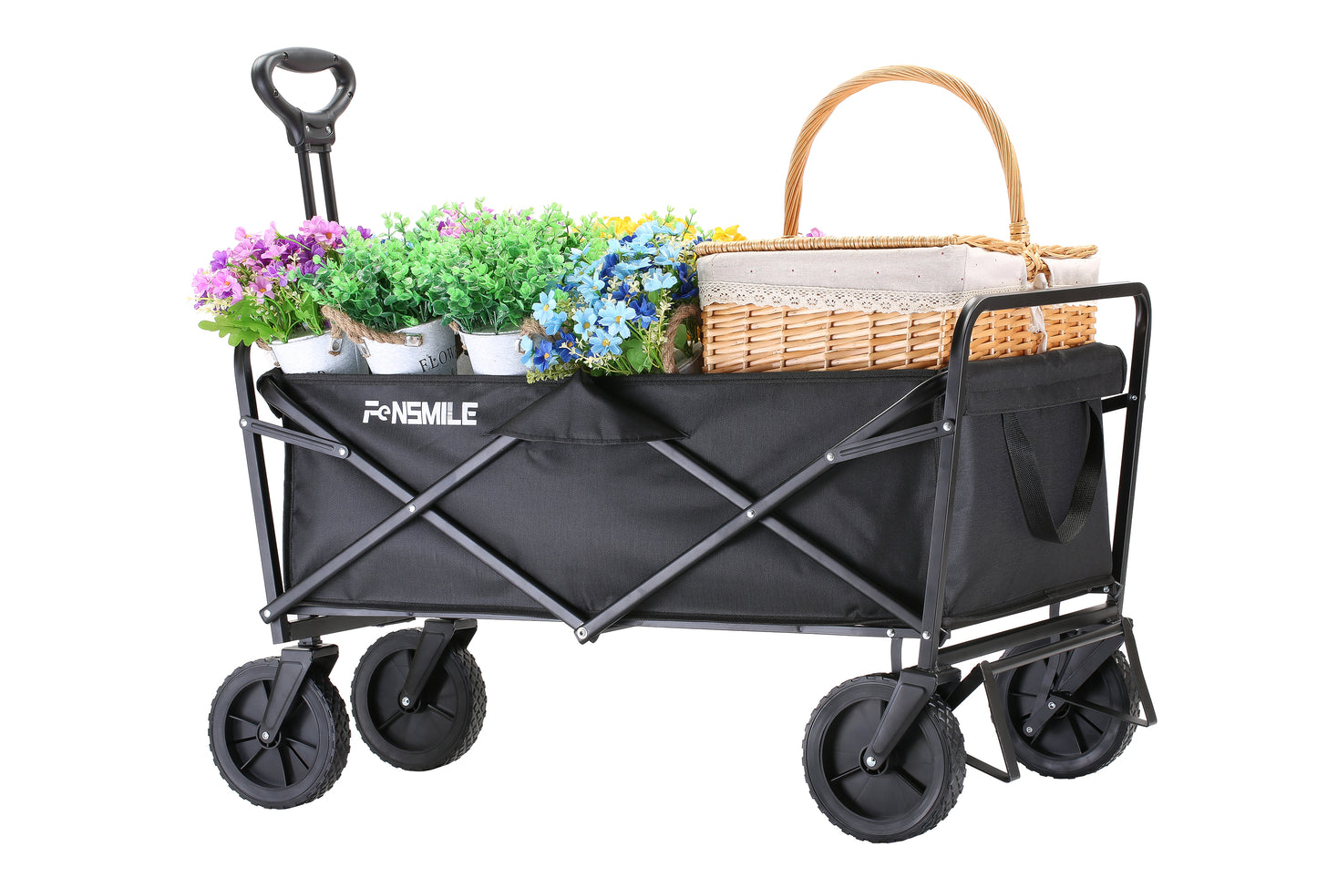 EchoSmile 4.06 cu. ft. Fabric Portable Garden Cart with Adjustable Rolling Wheels in Black