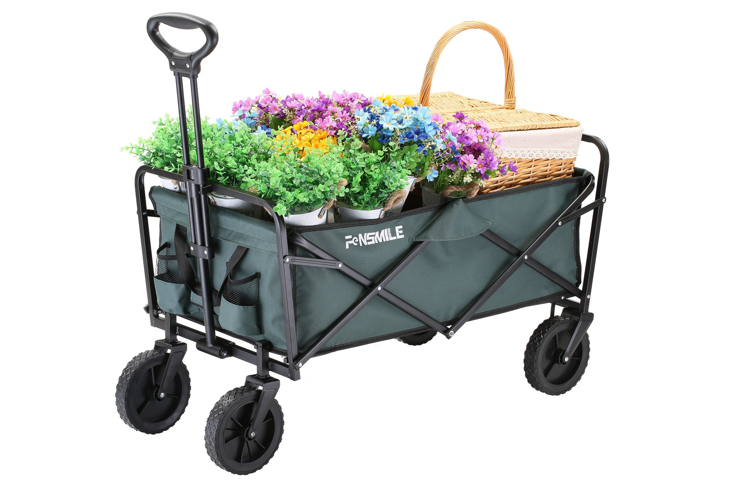 EchoSmile 4.06 cu. ft. Fabric Portable Garden Cart with Adjustable Rolling Wheels in Green