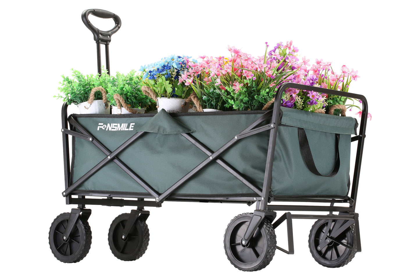 EchoSmile 4.06 cu. ft. Fabric Portable Garden Cart with Adjustable Rolling Wheels in Green