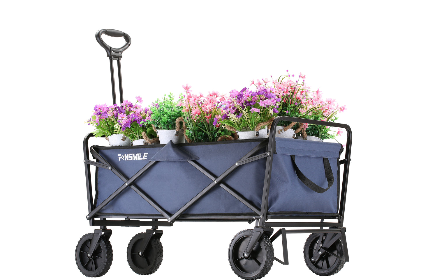 EchoSmile 4.06 cu. ft. Fabric Portable Garden Cart with Adjustable Rolling Wheels in Dark Blue