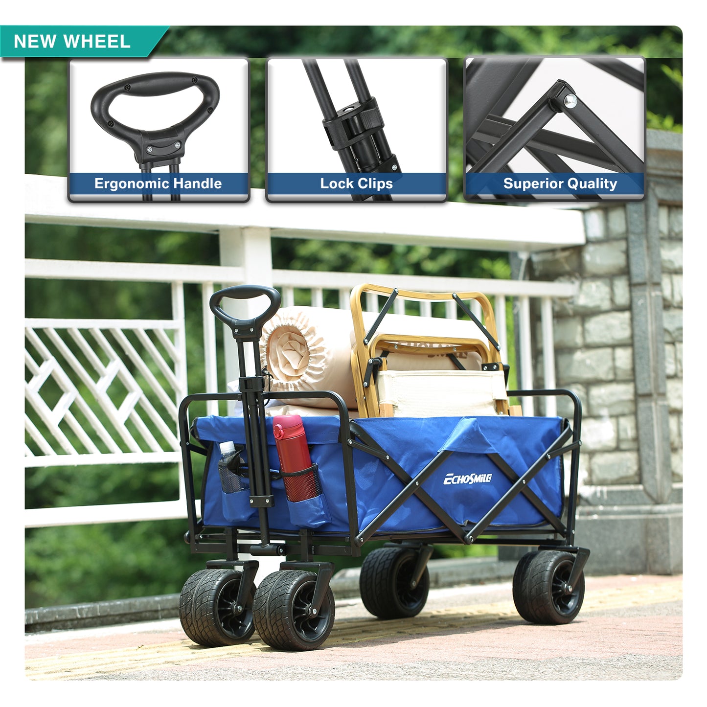 EchoSmile 6.84 cu. ft. Fabric Portable Garden Cart with Adjustable Rolling Wheels