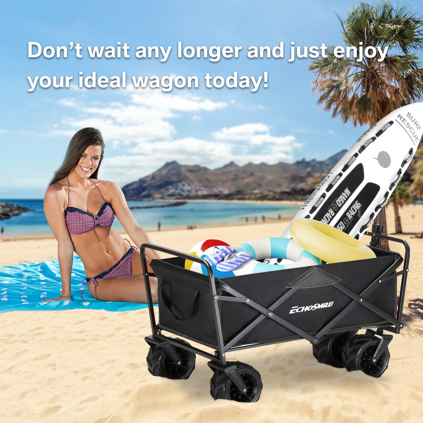 EchoSmile 6.84 cu. ft. Fabric Portable Garden Cart with Adjustable Rolling Wheels