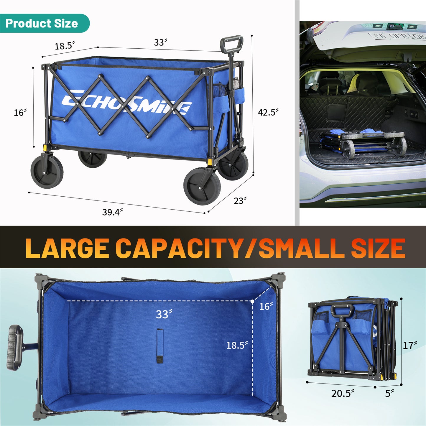 EchoSmile 5.65 cu. ft Metal Garden Cart