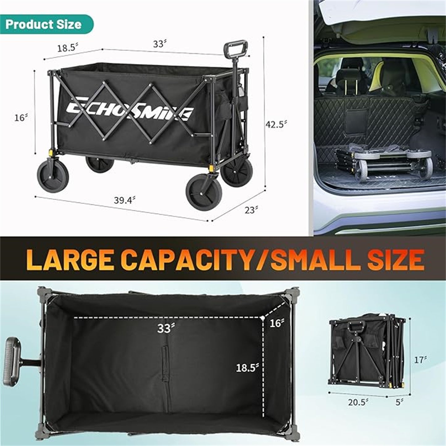 EchoSmile 5.65 cu. ft Metal Garden Cart