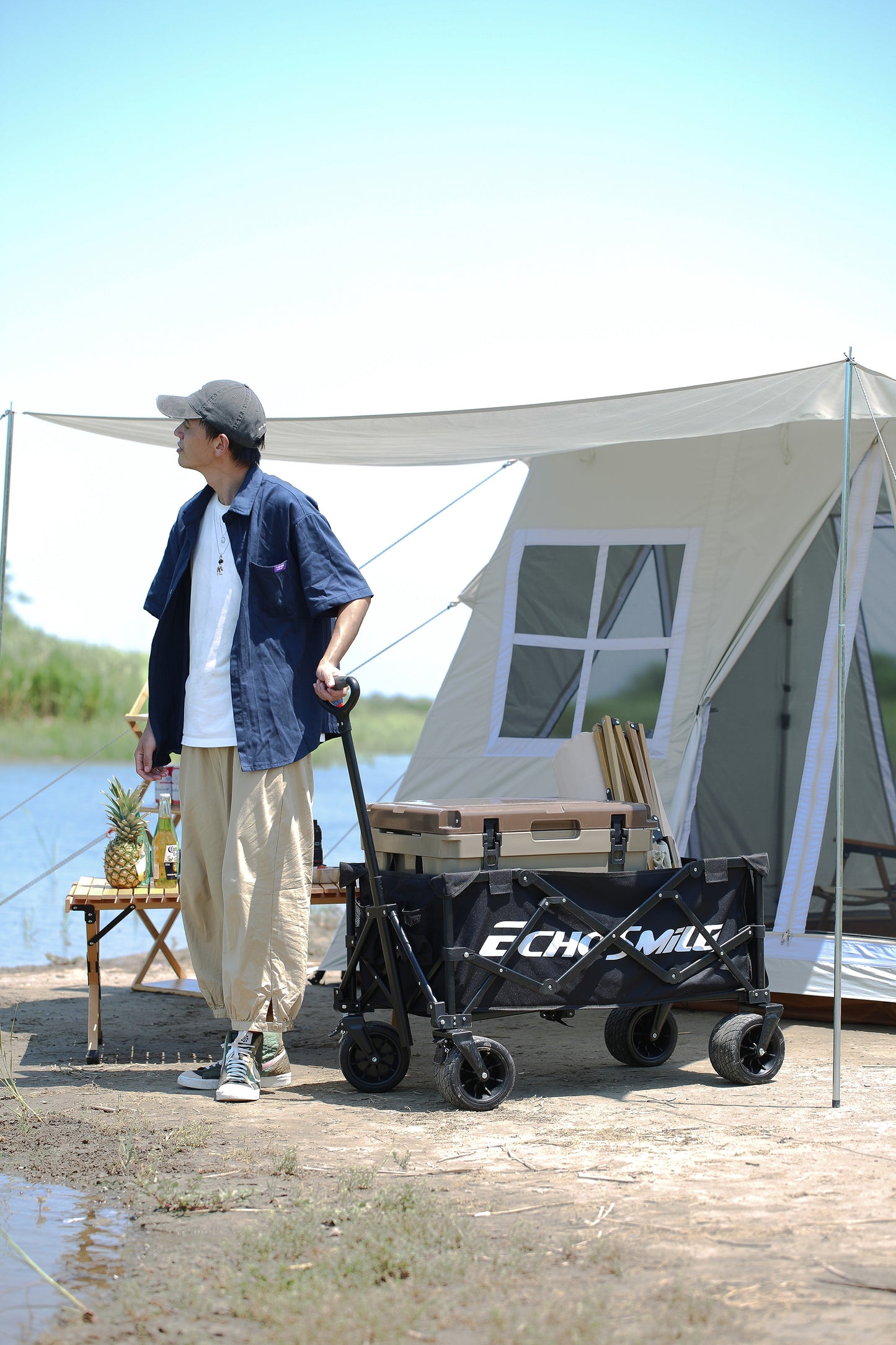 EchoSmile 4.54 cu. ft. Fabric Portable Garden Cart with Adjustable Rolling Wheels in Black