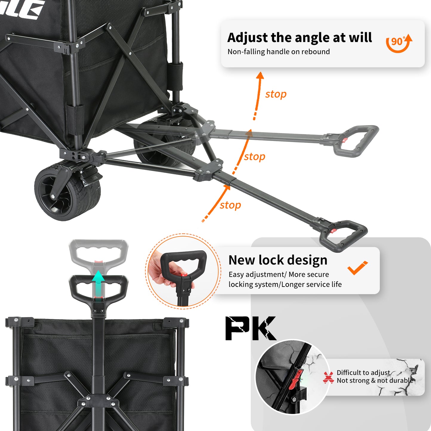 EchoSmile 6.85 cu. ft. Fabric Portable Garden Cart with Adjustable Rolling Wheels in Black