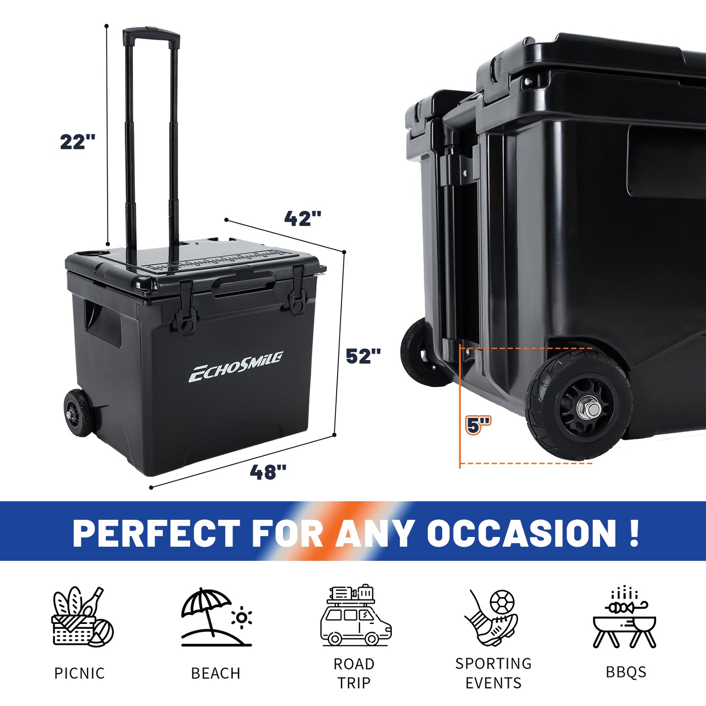 EchoSmile 45 qt. Rotomolded Cooler with Sealing Ring in Black