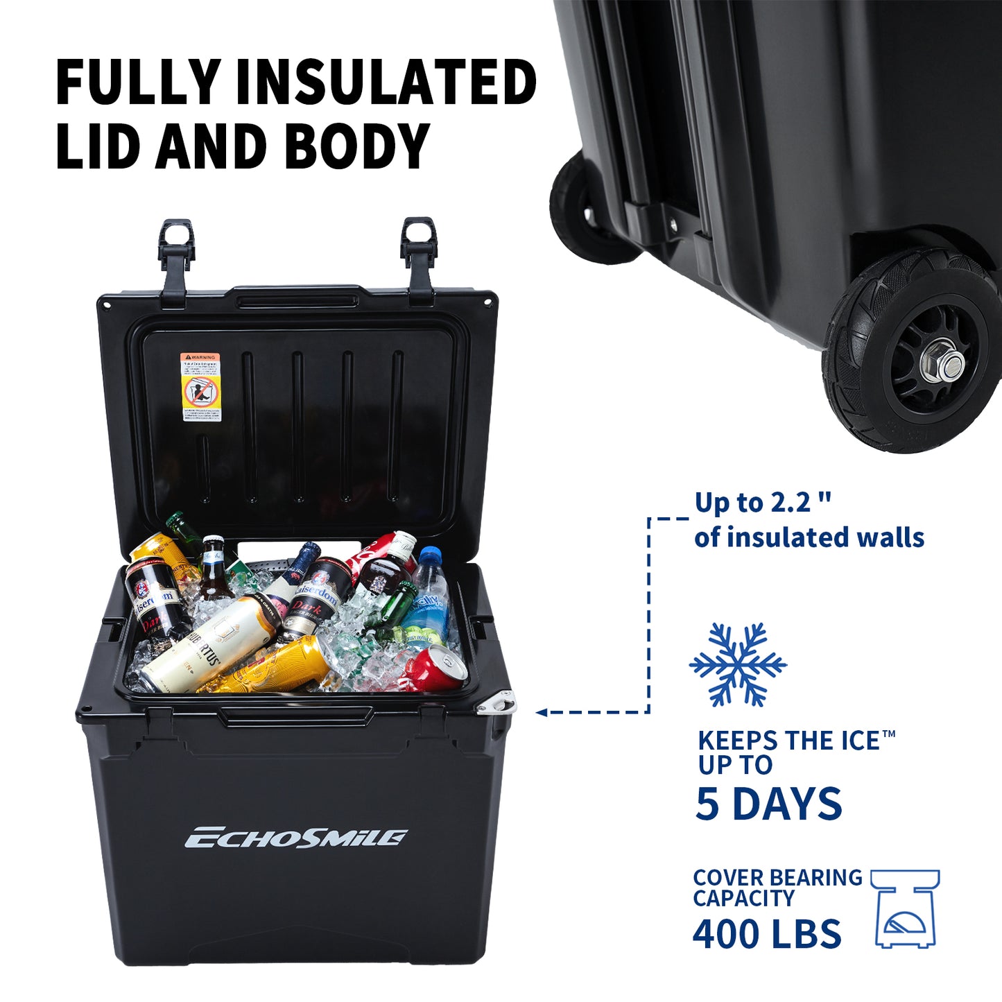 EchoSmile 45 qt. Rotomolded Cooler with Sealing Ring in Black