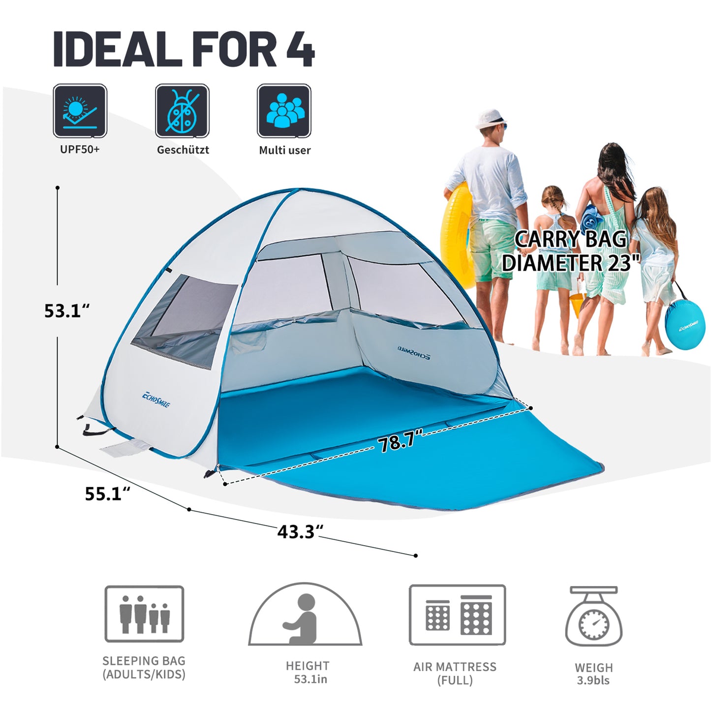 EchoSmile 4-Person Nylon Dome Tent
