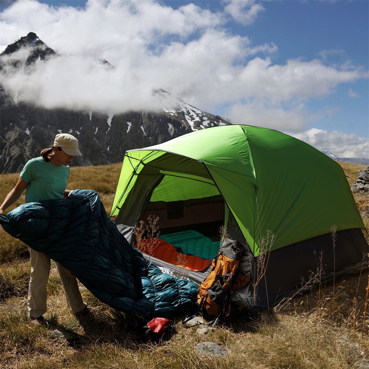 EchoSmile Green 4-Person Nylon Dome Tent