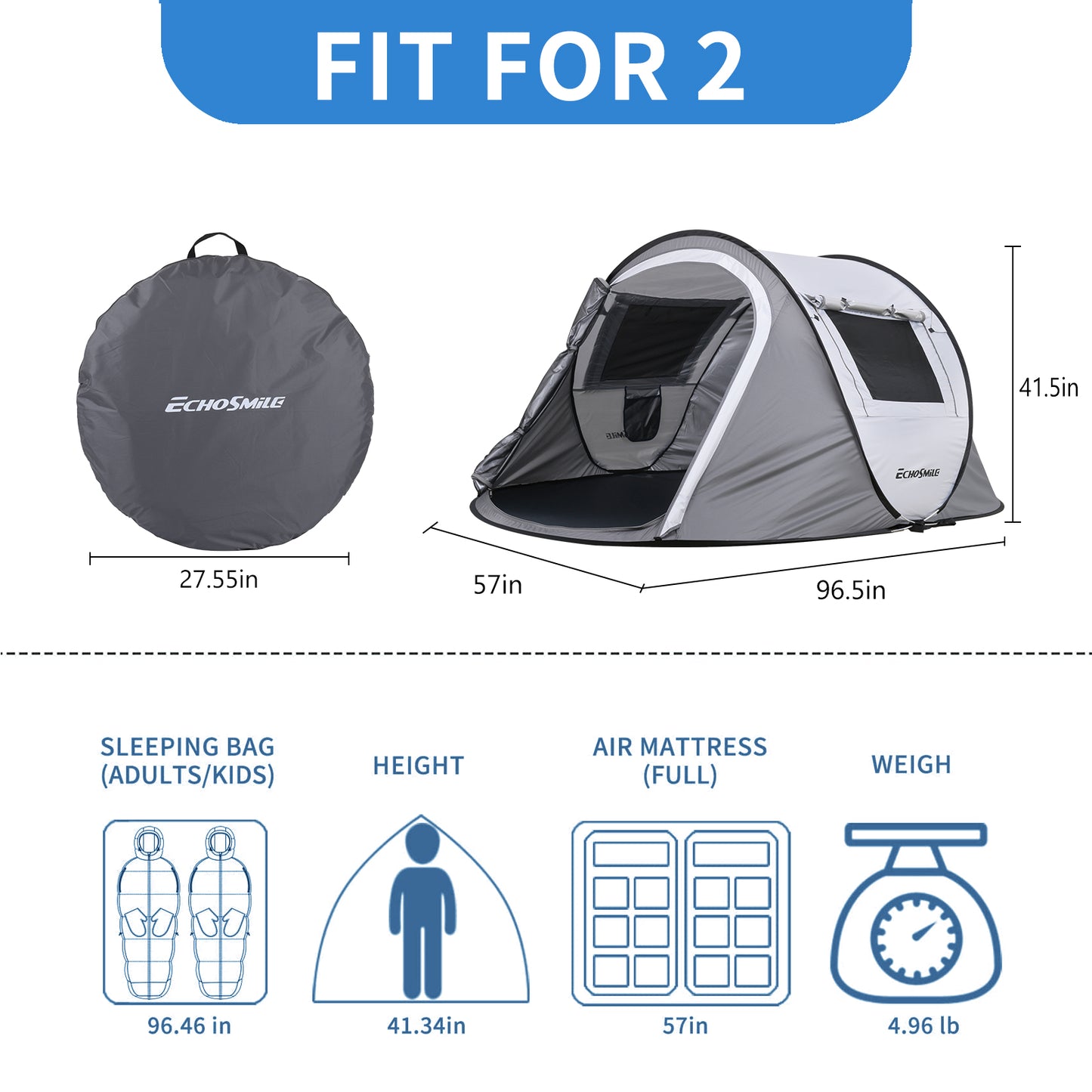 EchoSmile 2-Person Pop Up Camping Tent