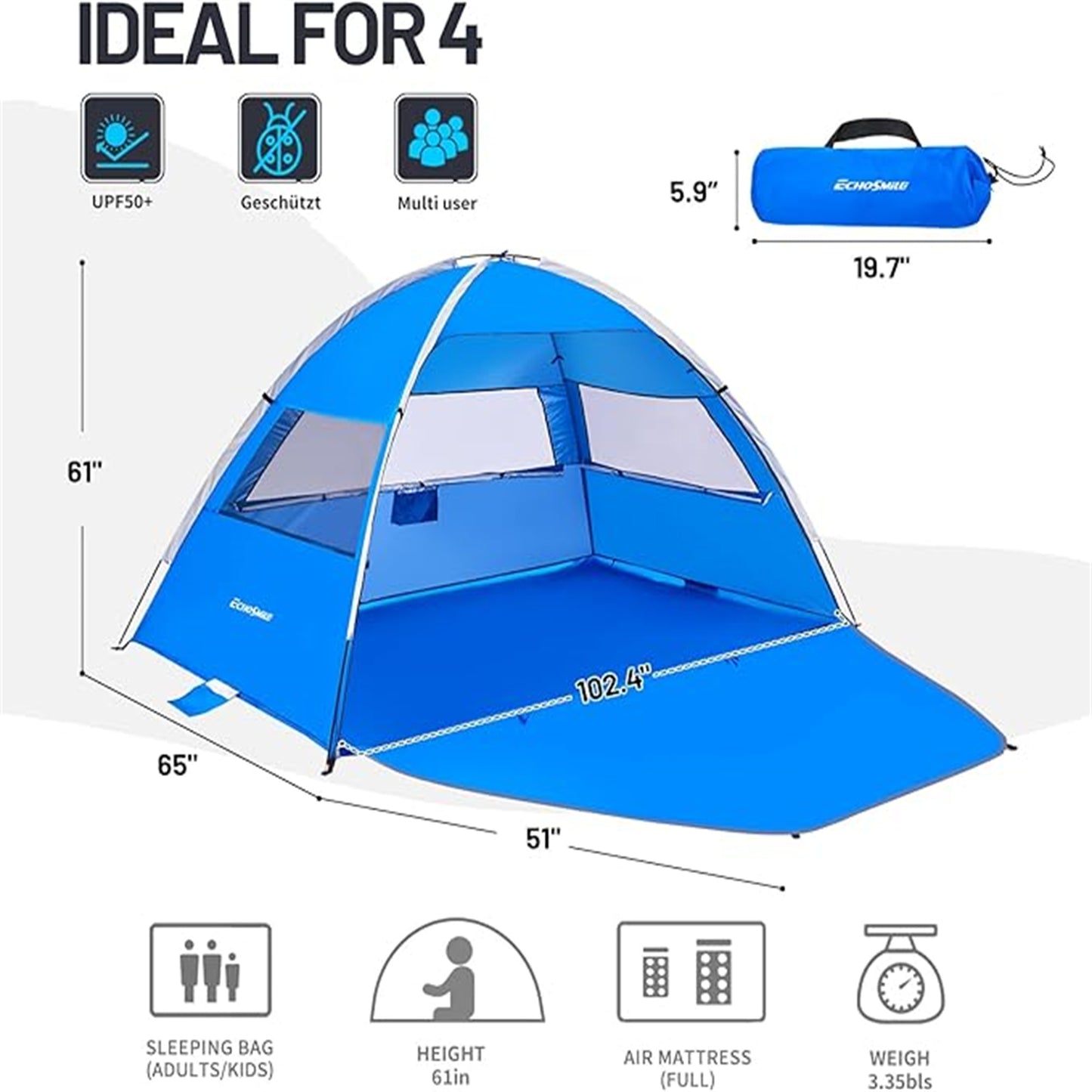 EchoSmile 4-Person Nylon Dome Tent