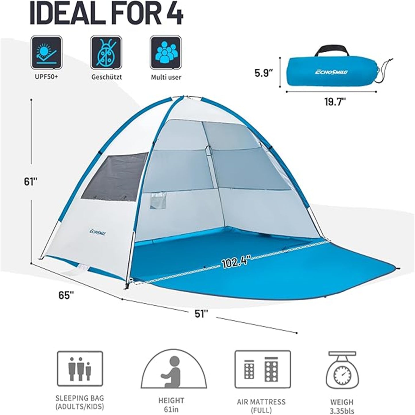 EchoSmile 4-Person Nylon Dome Tent