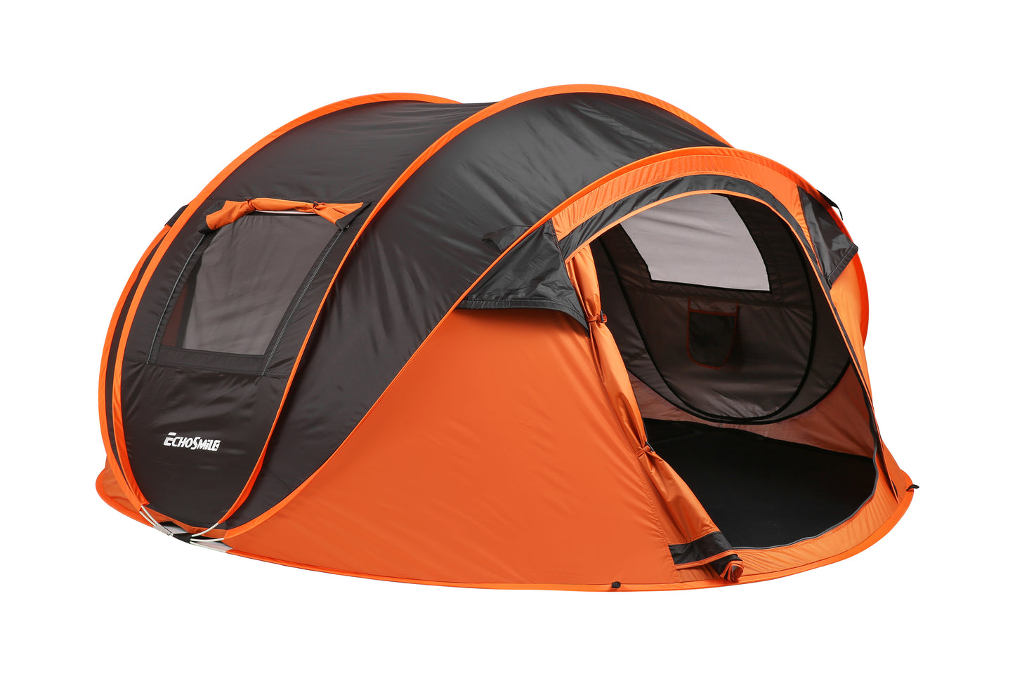 EchoSmile 4-Person Black and Orange Pop Up Camping Tent