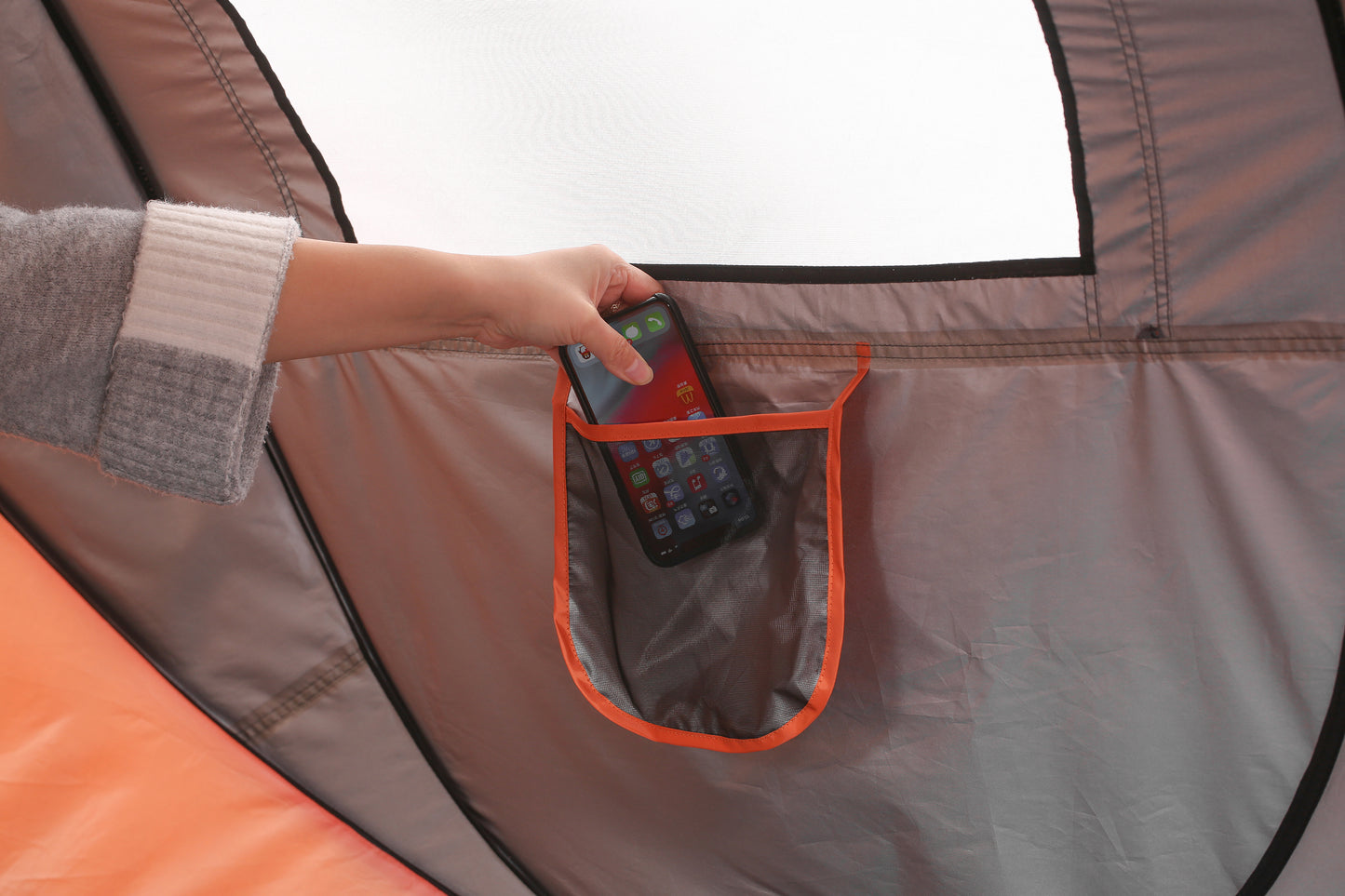 EchoSmile 4-Person Black and Orange Pop Up Camping Tent
