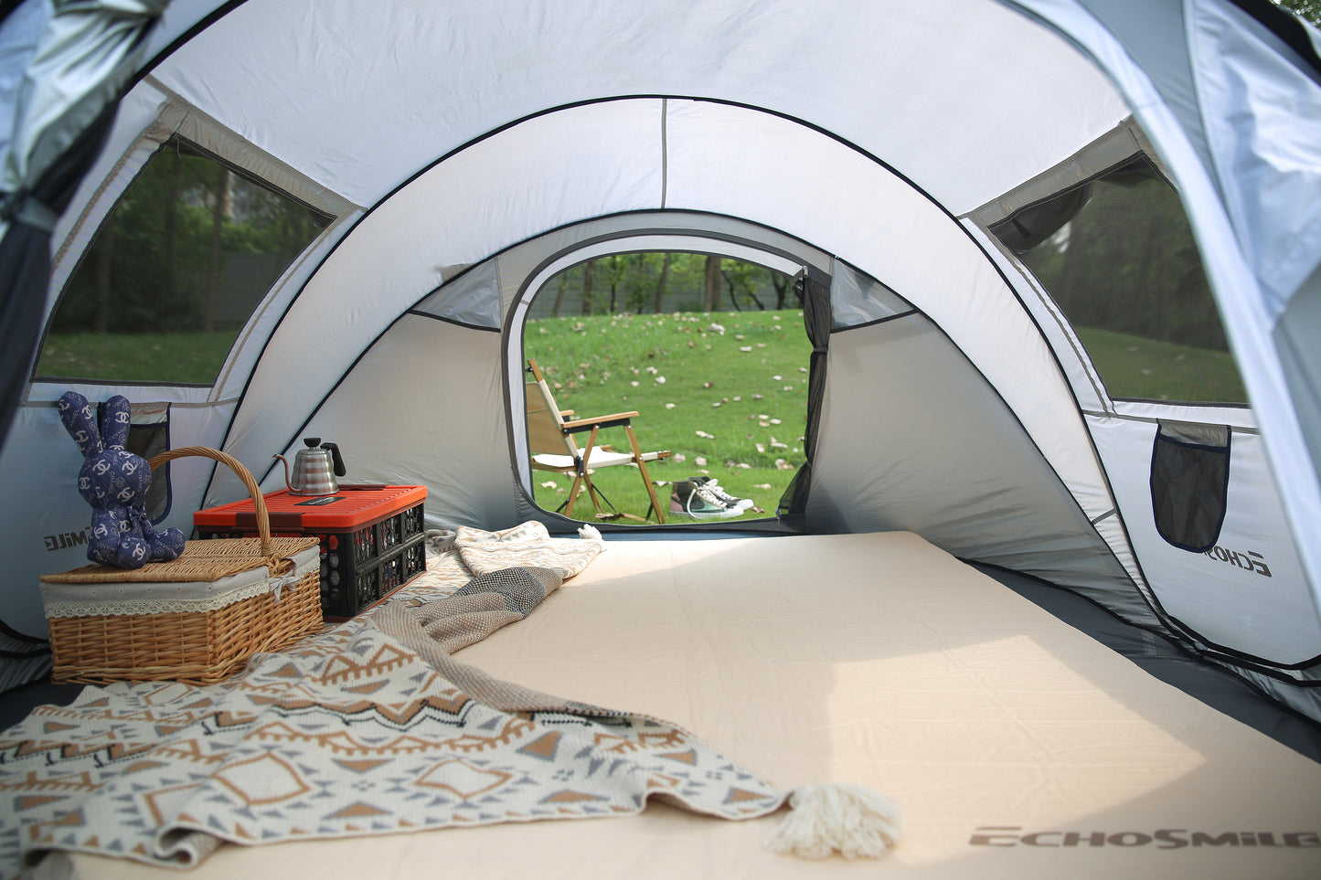 EchoSmile 4-Person White and Grey Pop Up Camping Tent