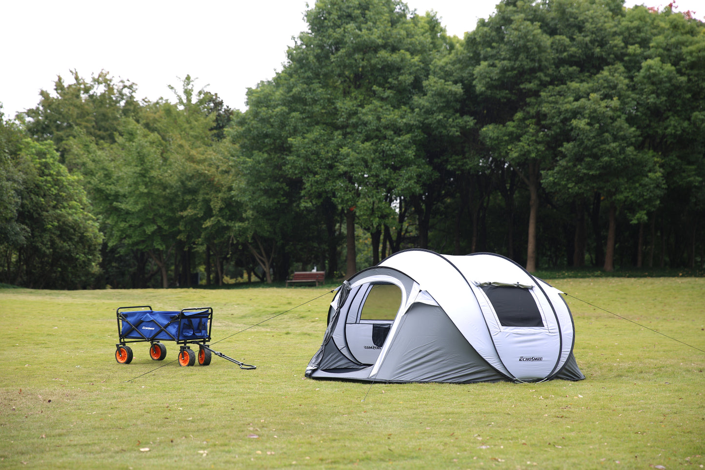 EchoSmile 4-Person White and Grey Pop Up Camping Tent