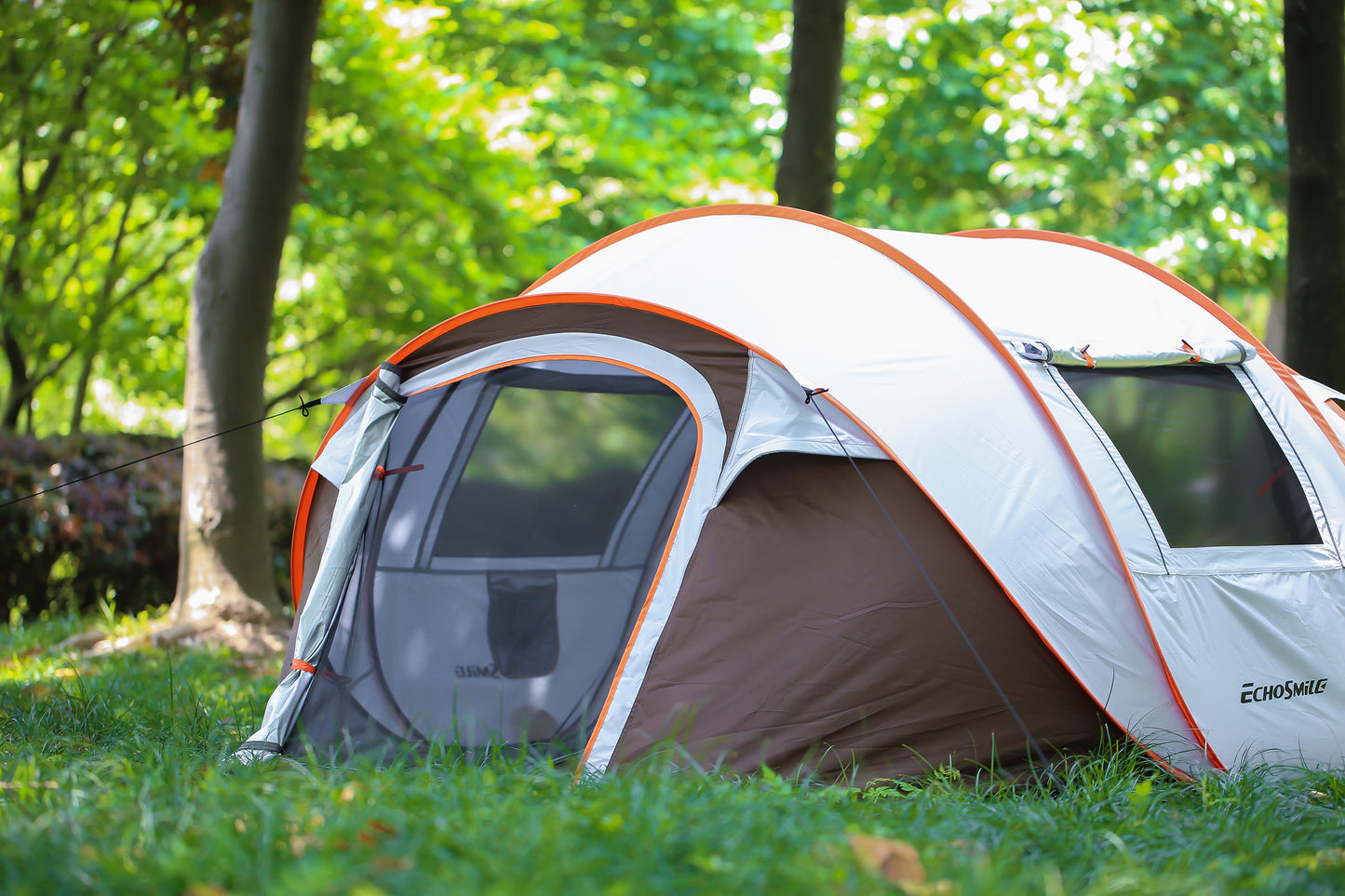 EchoSmile 4-Person White and Brown Pop Up Camping Tent