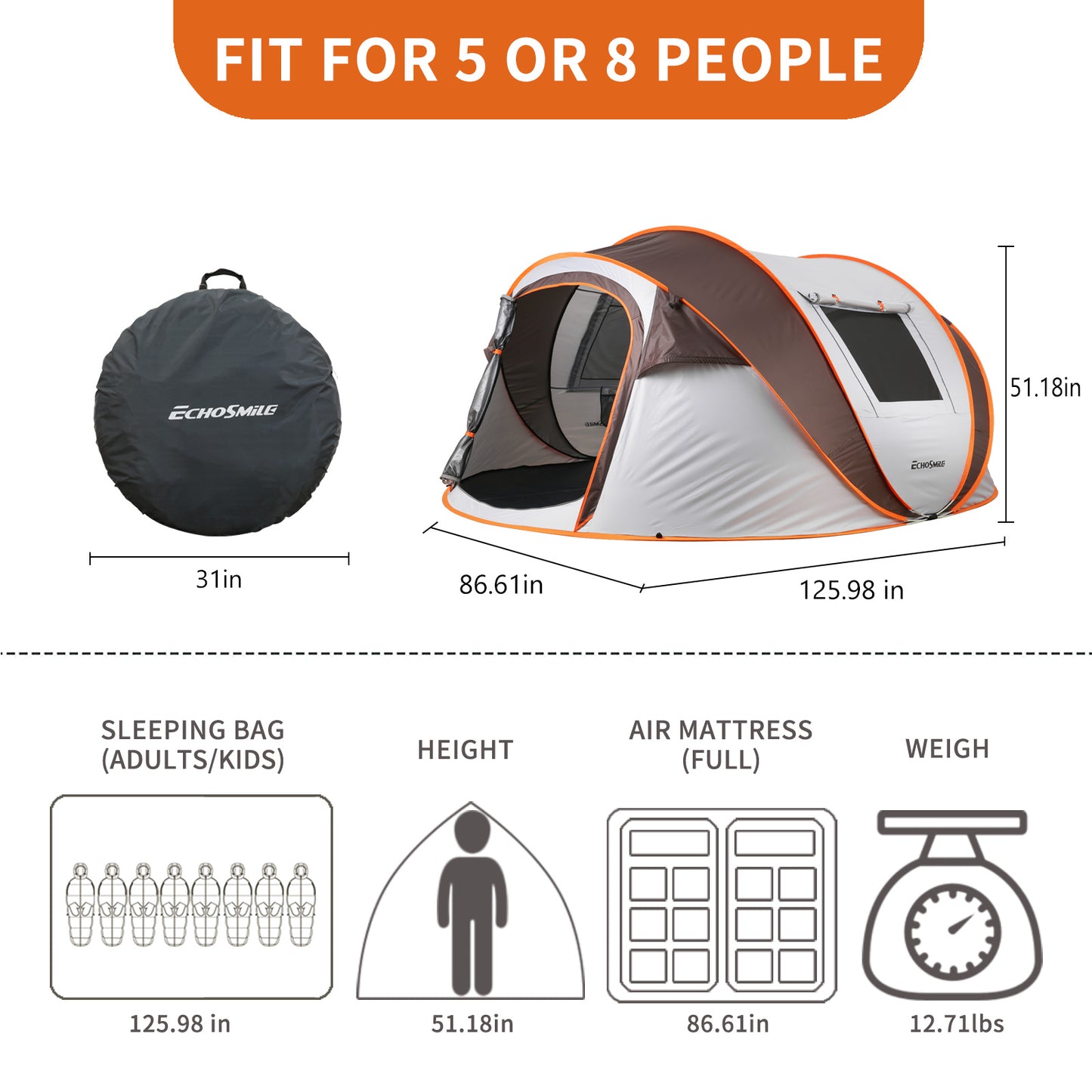 EchoSmile 8-Person Pop Up Boat Tent