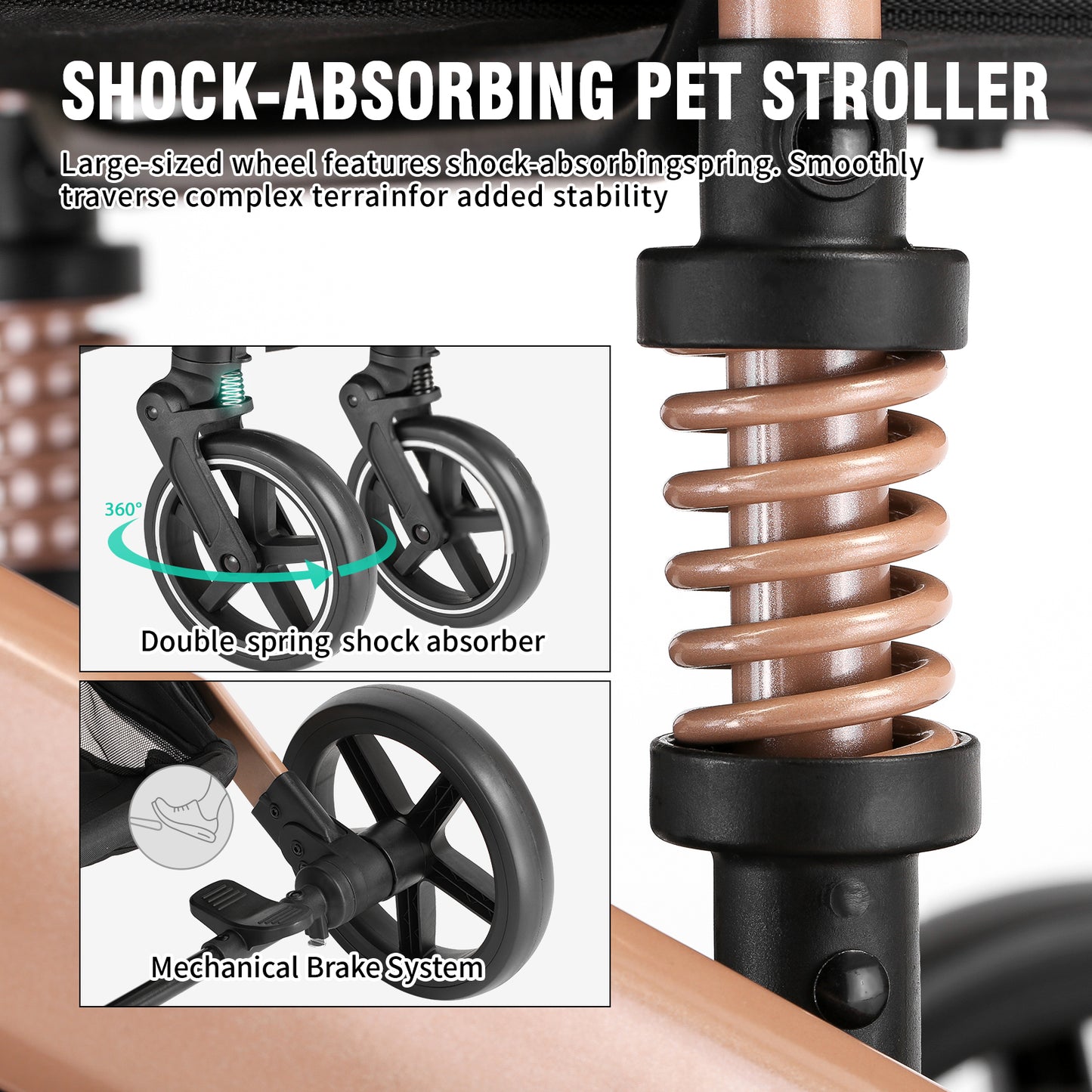 EchoSmile Black Lightweight Folding Pet Stroller with Detachable Carrier