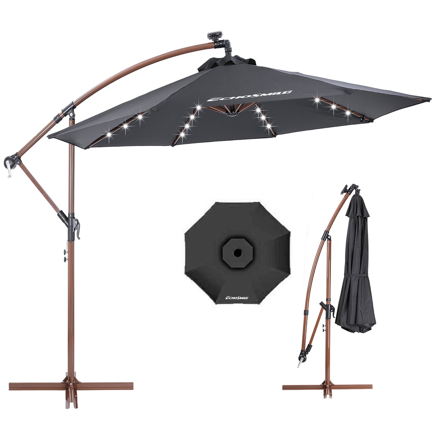 EchoSmile 10 ft.  Fiberglass Cantilever Adjustable Canopy Tilt Solar Patio Umbrella
