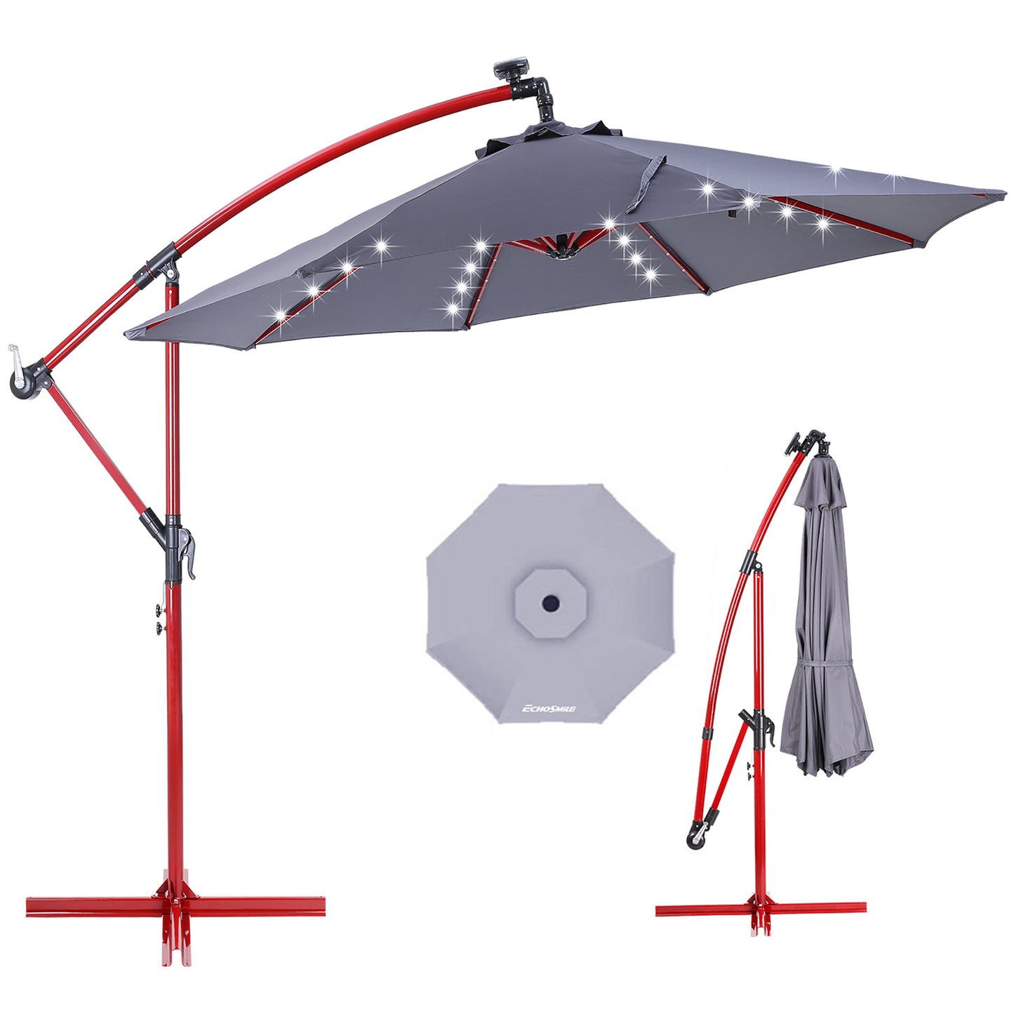 EchoSmile 10 ft.  Fiberglass Cantilever Adjustable Canopy Tilt Solar Patio Umbrella