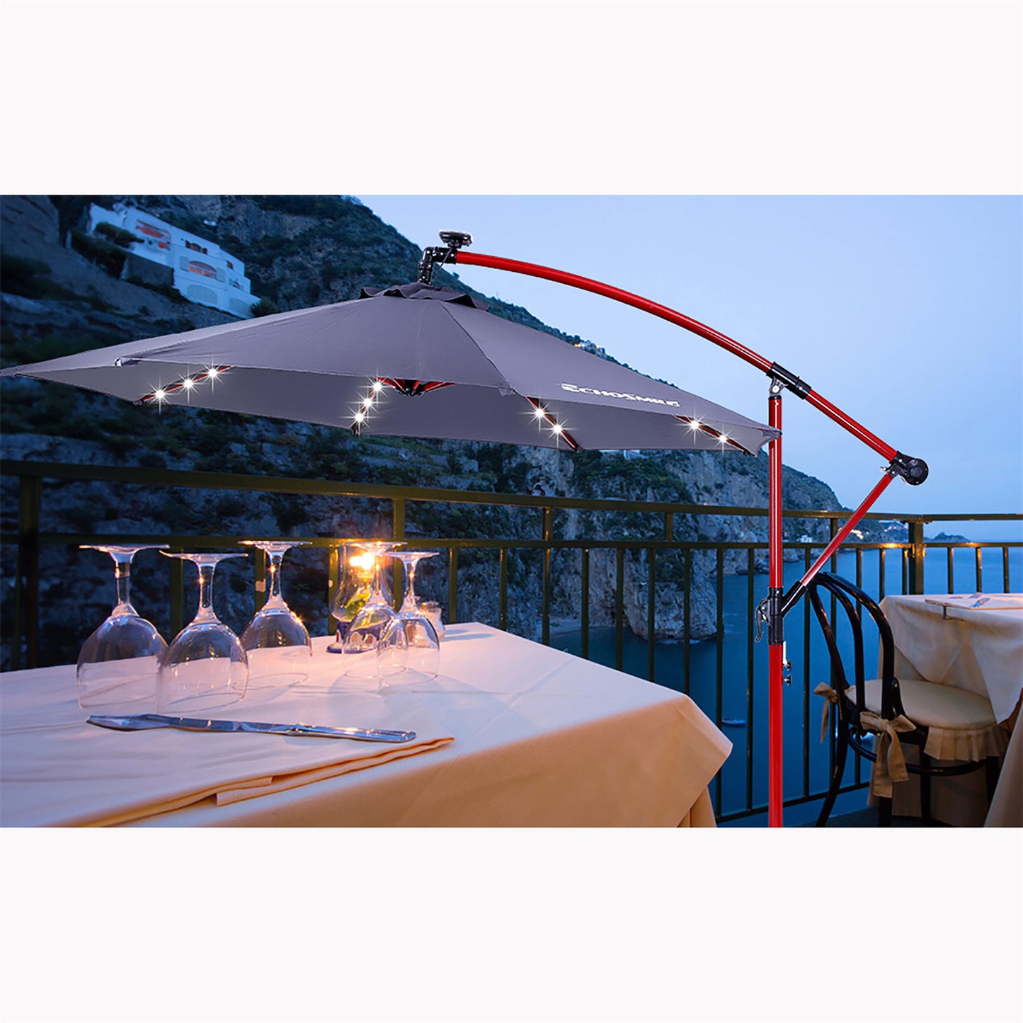 EchoSmile 10 ft.  Fiberglass Cantilever Adjustable Canopy Tilt Solar Patio Umbrella