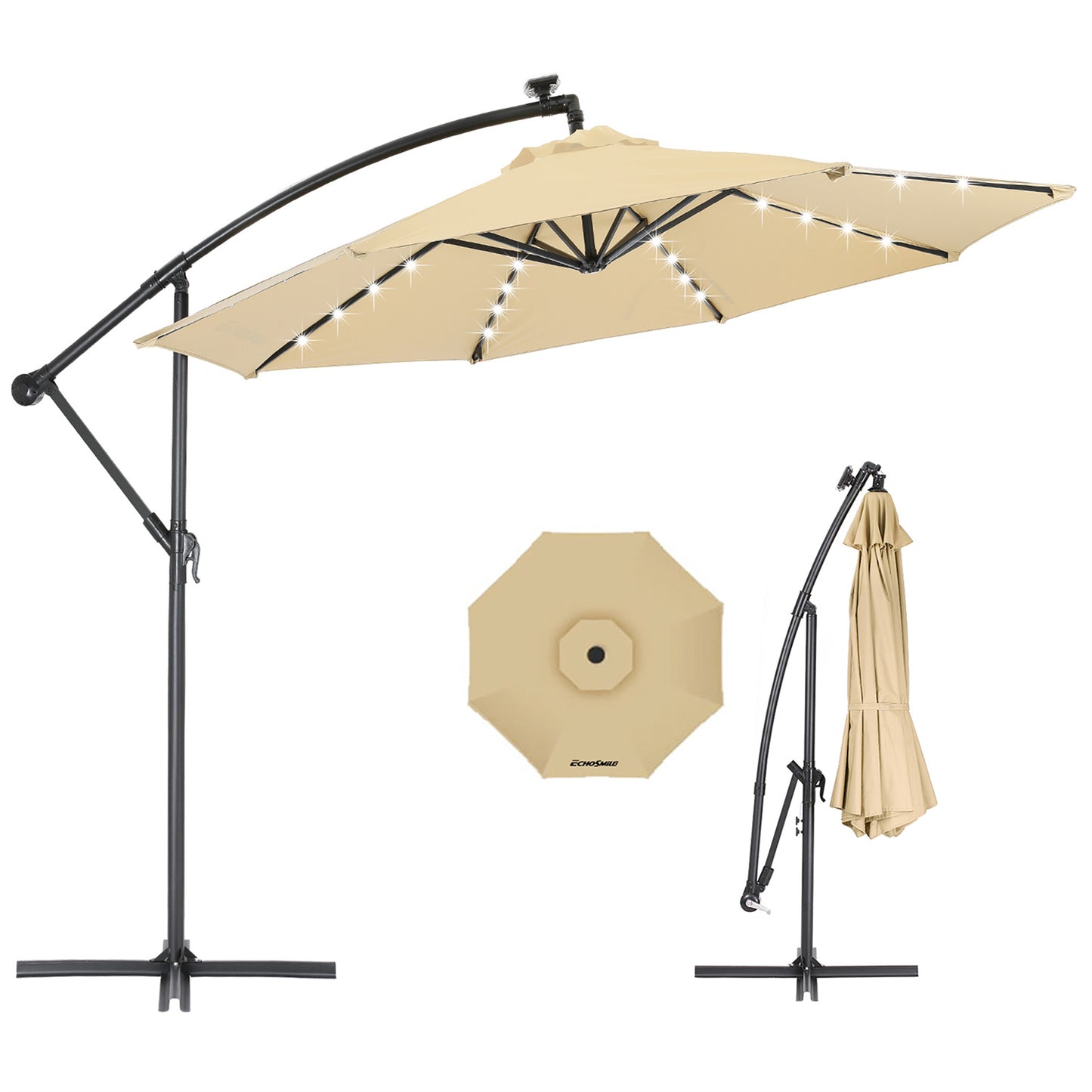 EchoSmile 10 ft.  Fiberglass Cantilever Adjustable Canopy Tilt Solar Patio Umbrella