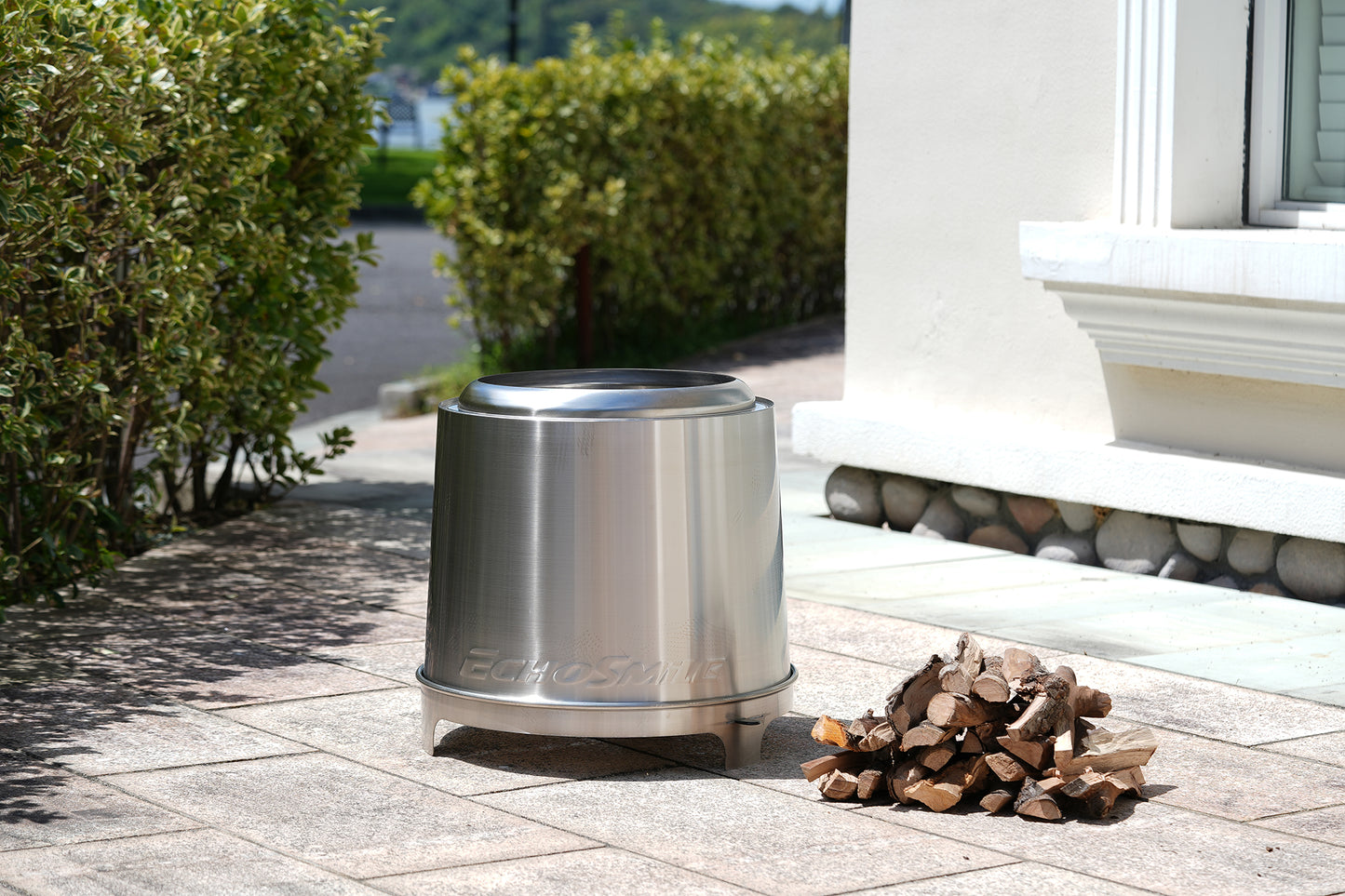 EchoSmile 5.9 in. Brushed Silver Stainless Steel Wood Outdoor Portable Tabletop Fire Pit