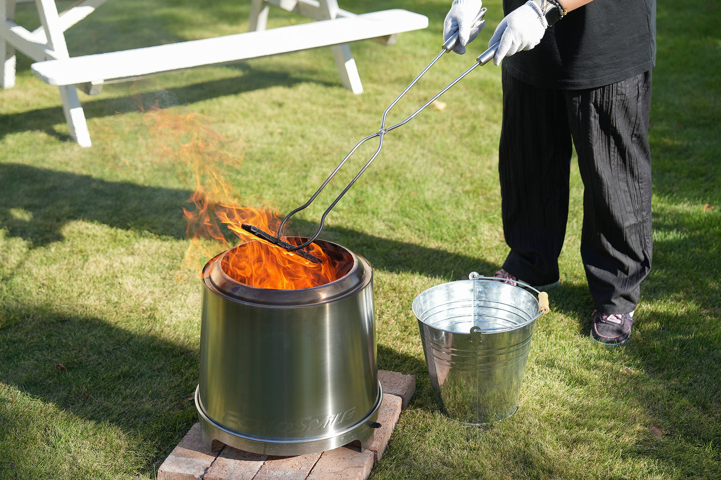 EchoSmile 5.9 in. Brushed Silver Stainless Steel Wood Outdoor Portable Tabletop Fire Pit