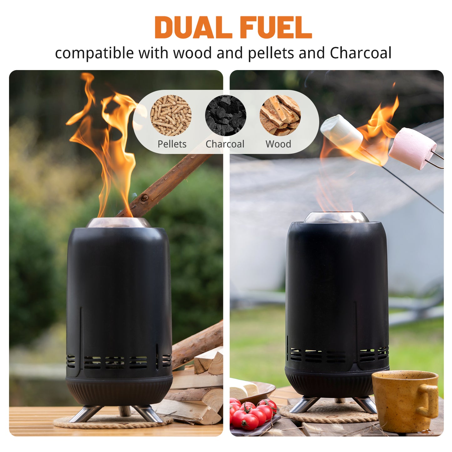 EchoSmile 5.9 in. Stainless Steel Wood Outdoor Portable Tabletop Fire Pit