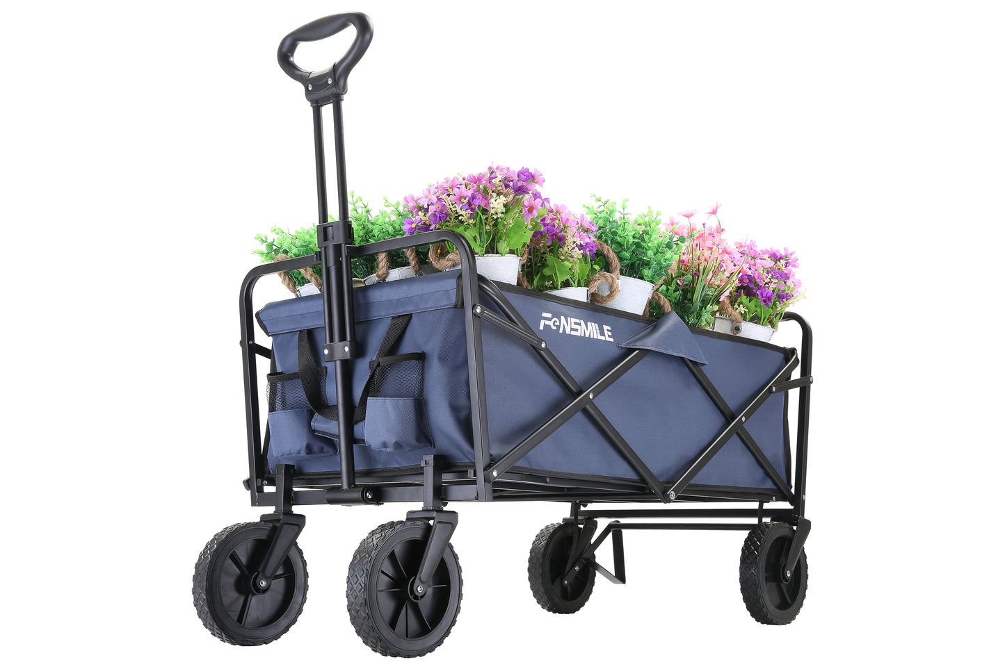 EchoSmile 4.06 cu. ft. Fabric Portable Garden Cart with Adjustable Rolling Wheels in Dark Blue