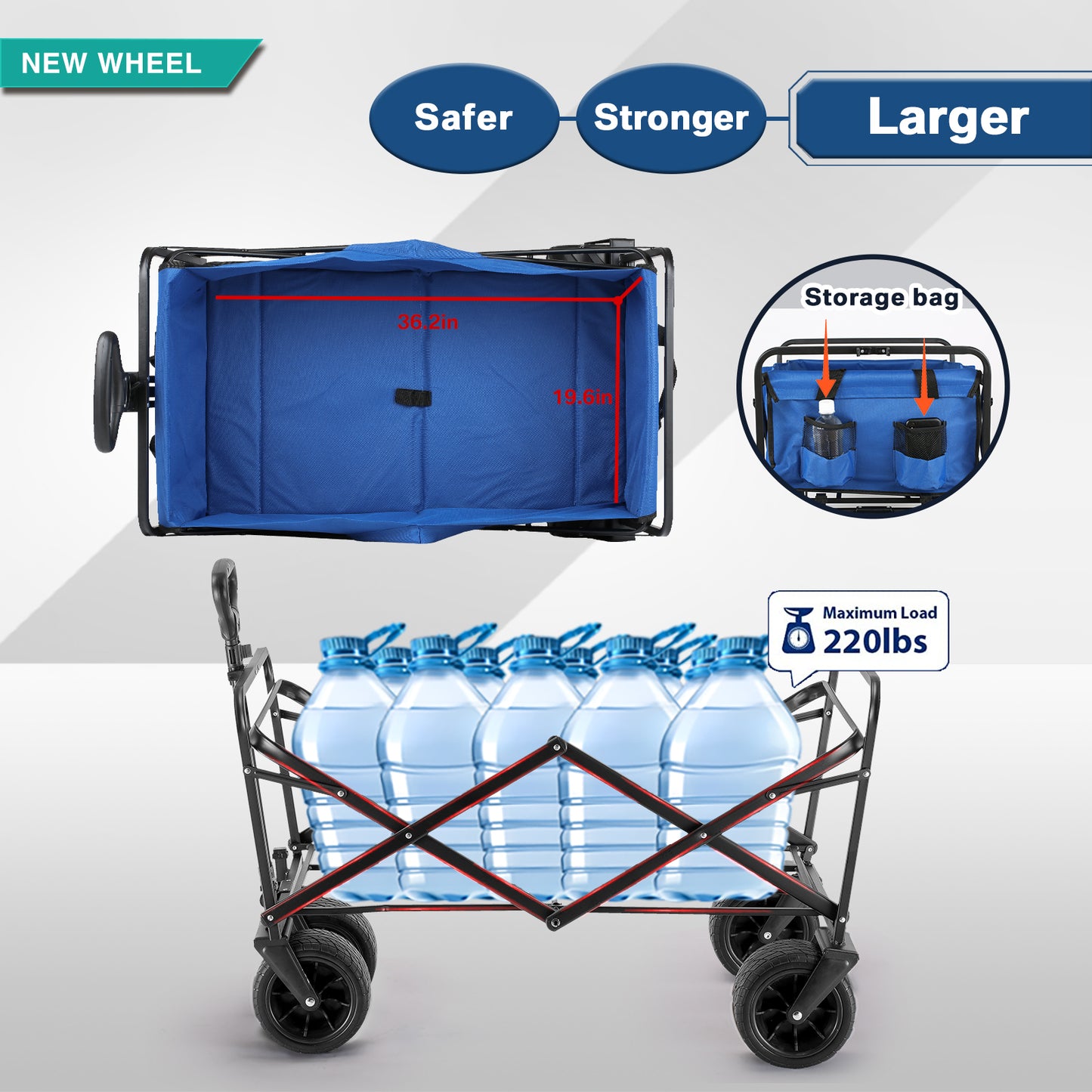 EchoSmile 6.84 cu. ft. Fabric Portable Garden Cart with Adjustable Rolling Wheels