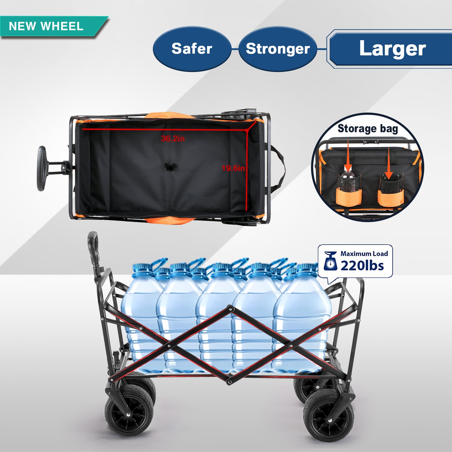 EchoSmile 6.84 cu. ft. Fabric Portable Garden Cart with Adjustable Rolling Wheels