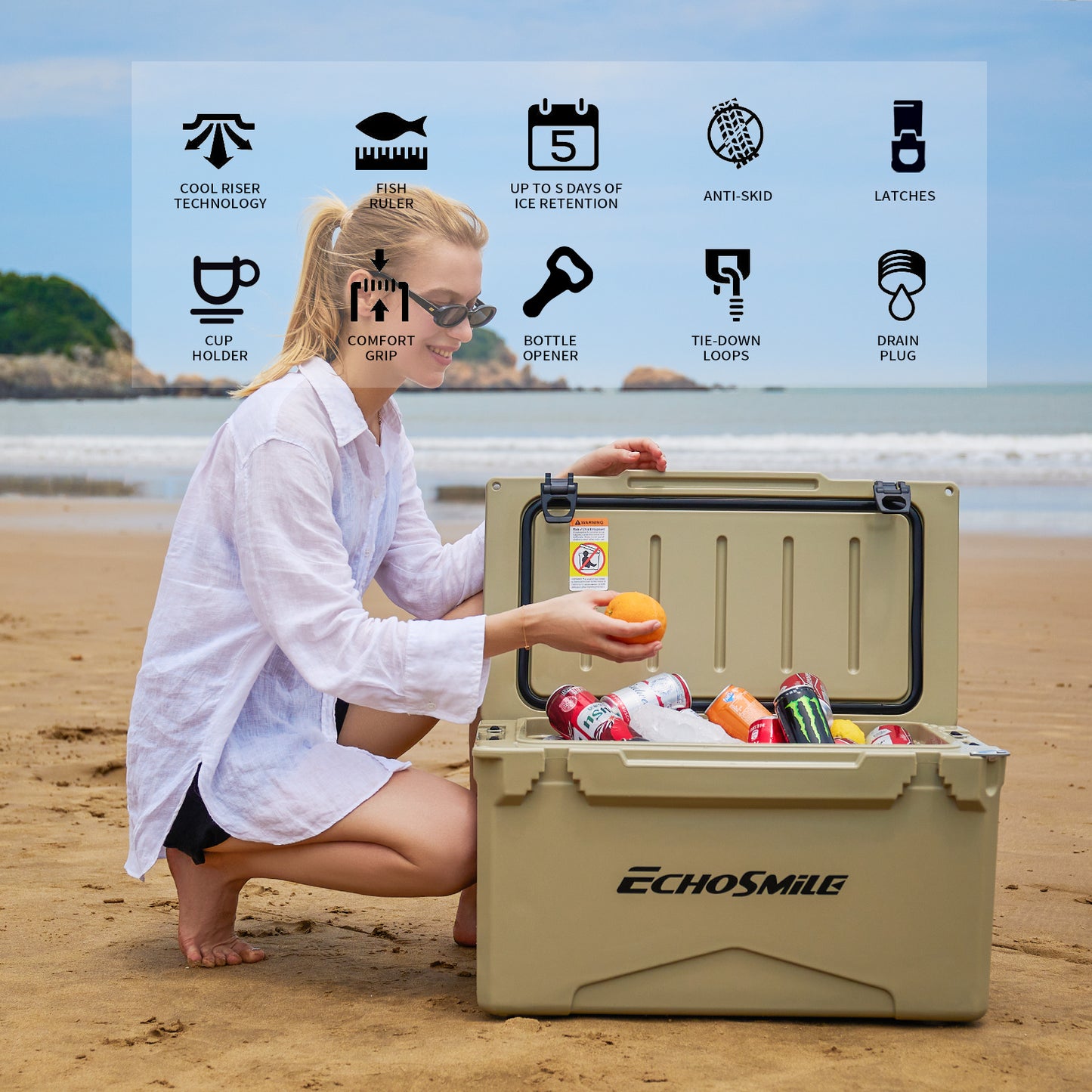 EchoSmile 30 qt. Rotomolded Cooler