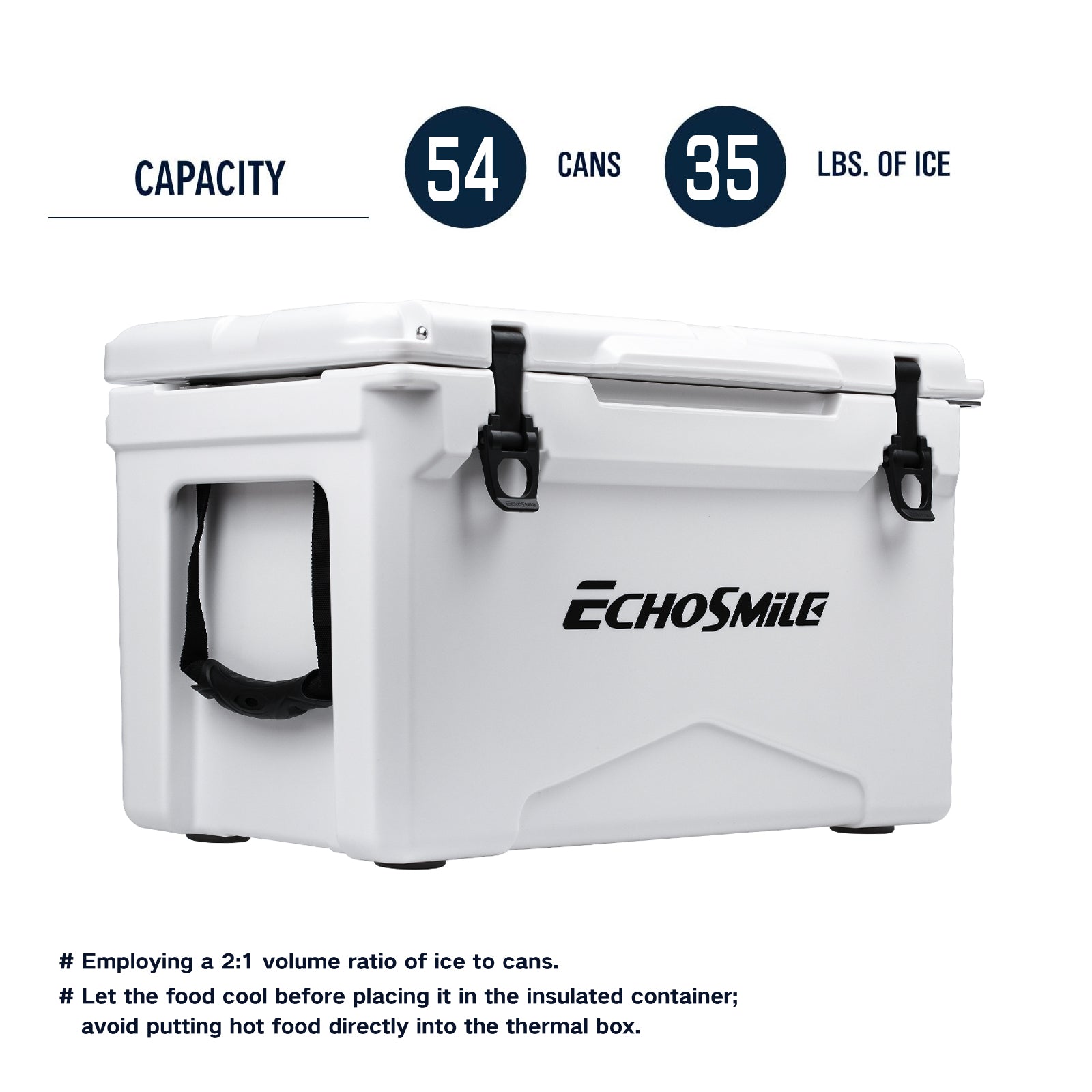 EchoSmile Cooler Portatile 35L/37qt – Scatola Termica Isolata Per Campeggio, Picnic E Spiaggia, Resistente, Con Portabicchieri E Tappo Di Scarico