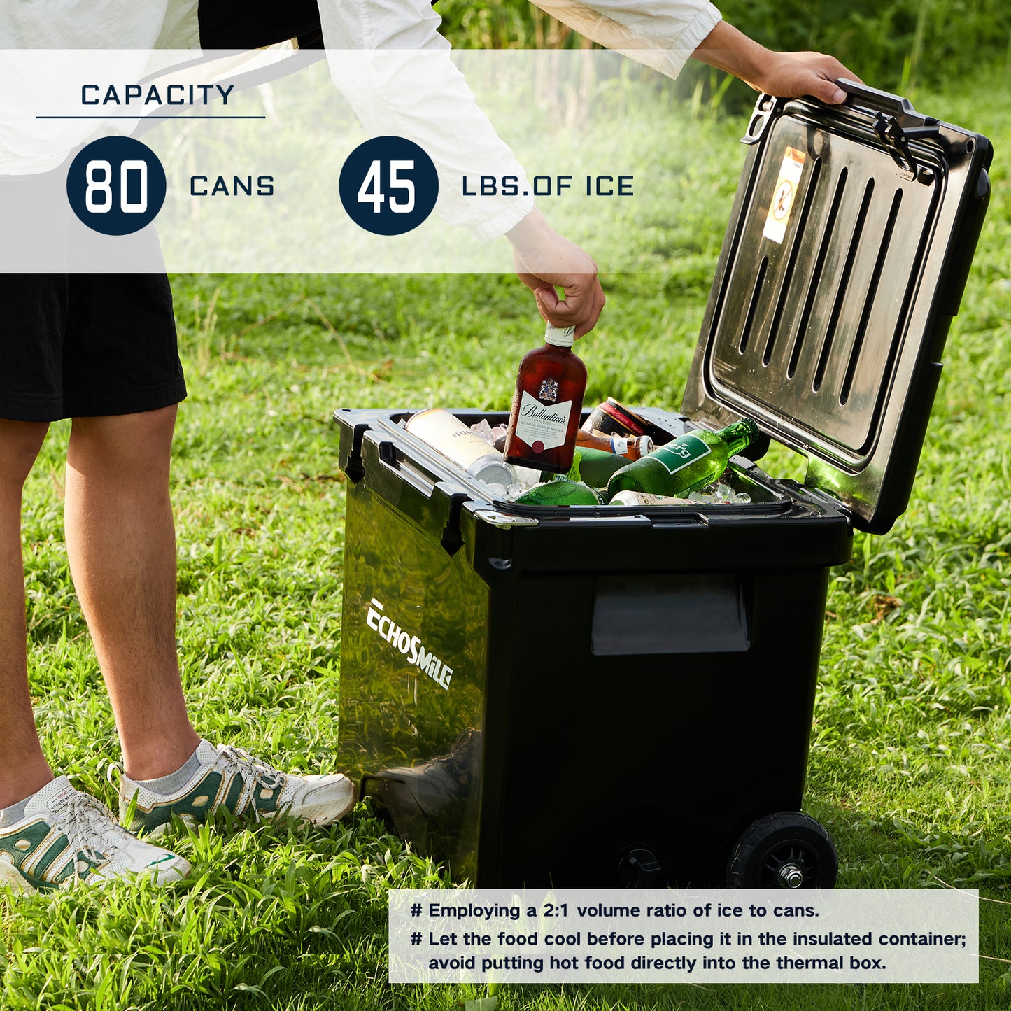 EchoSmile 45 qt. Rotomolded Cooler with Sealing Ring in Black