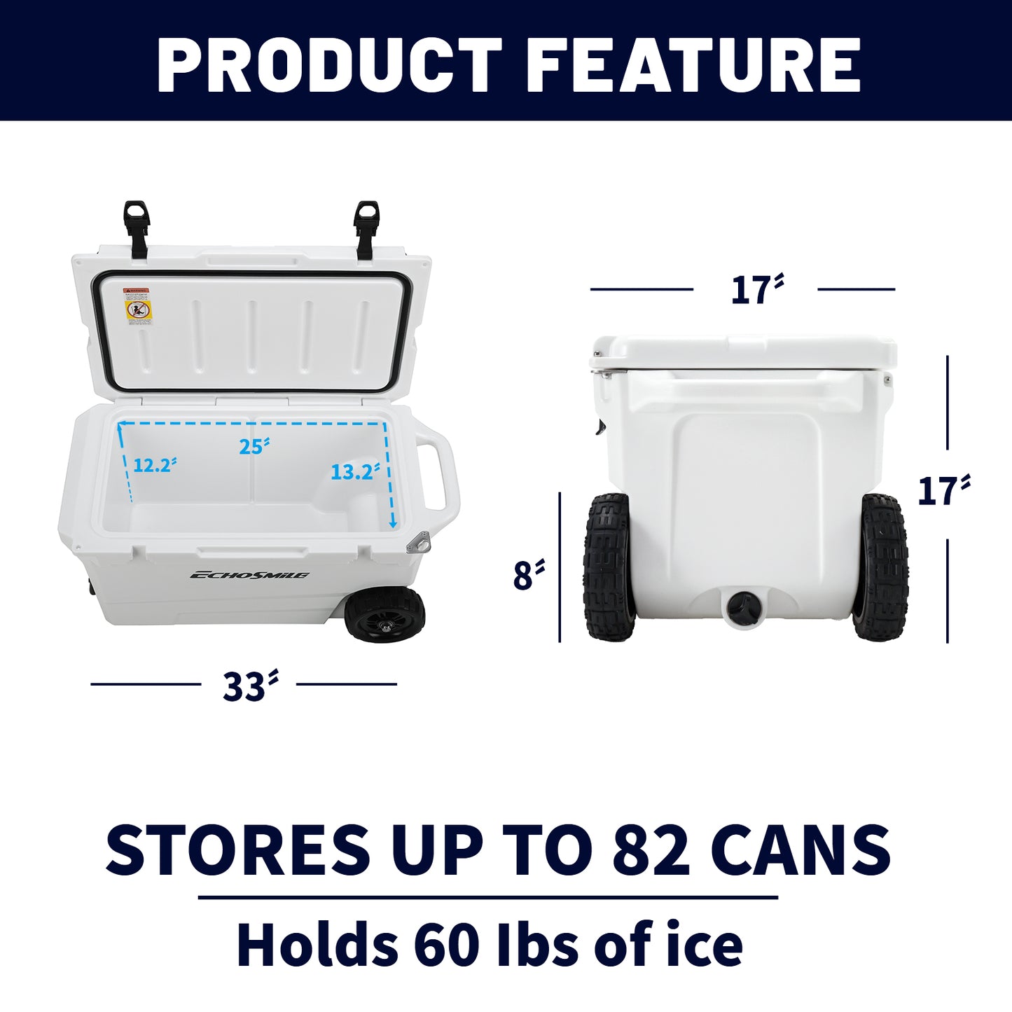 EchoSmile 60 qt. Rotomolded Cooler in White