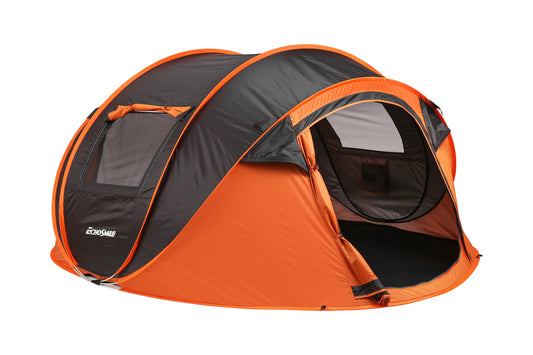 EchoSmile 4-Person Black and Orange Pop Up Camping Tent