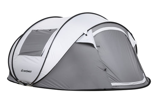 EchoSmile 4-Person White and Grey Pop Up Camping Tent