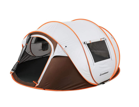 EchoSmile 4-Person White and Brown Pop Up Camping Tent